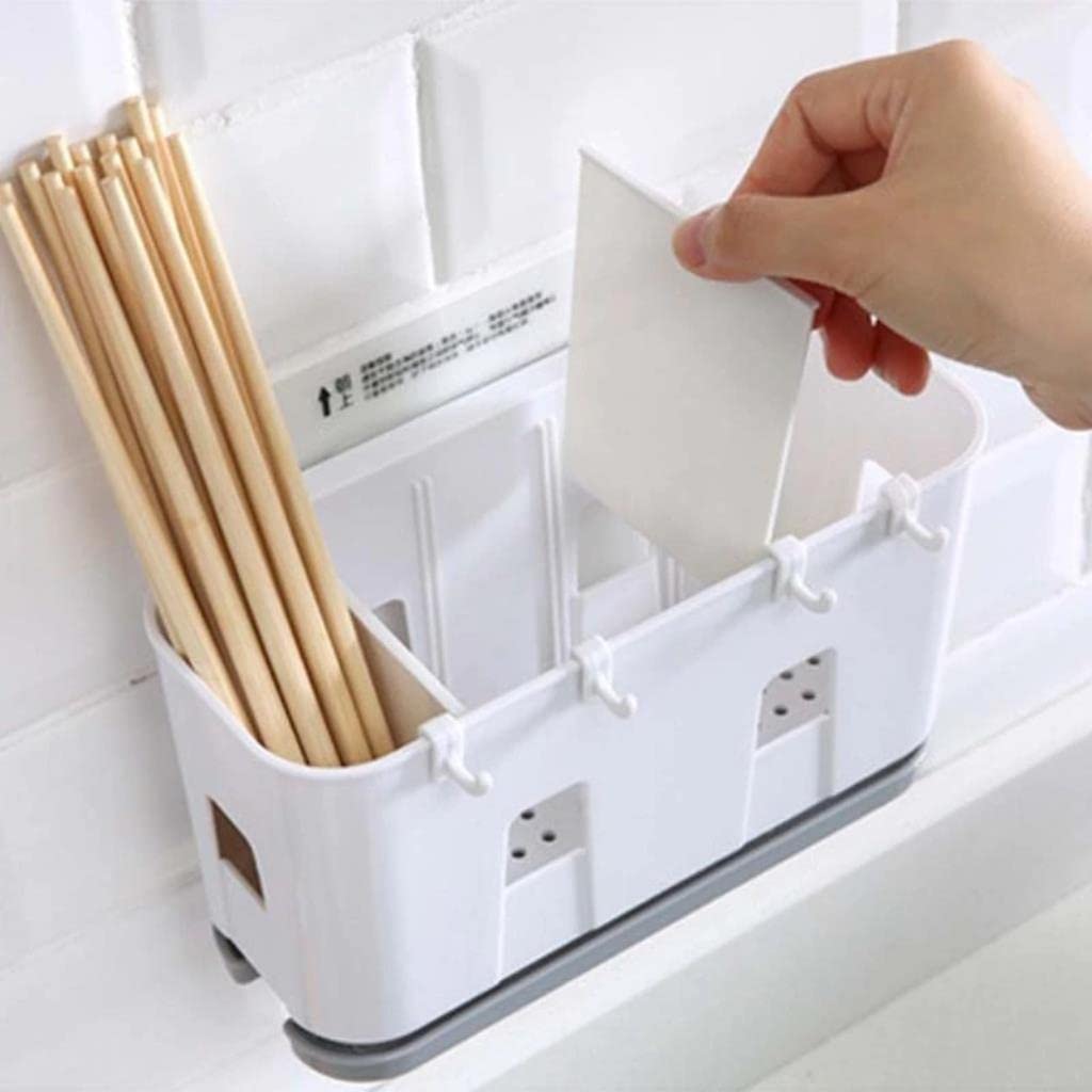 Wall Mounted Kitchen Utensil Organizer with Drip Tray - Cutlery Drainer Rack for Spoons, Forks, Chopsticks - Space Saving Cabinet Storage Solution (Gray) - Perfect for Small Kitchens & Organized Cooking Spaces