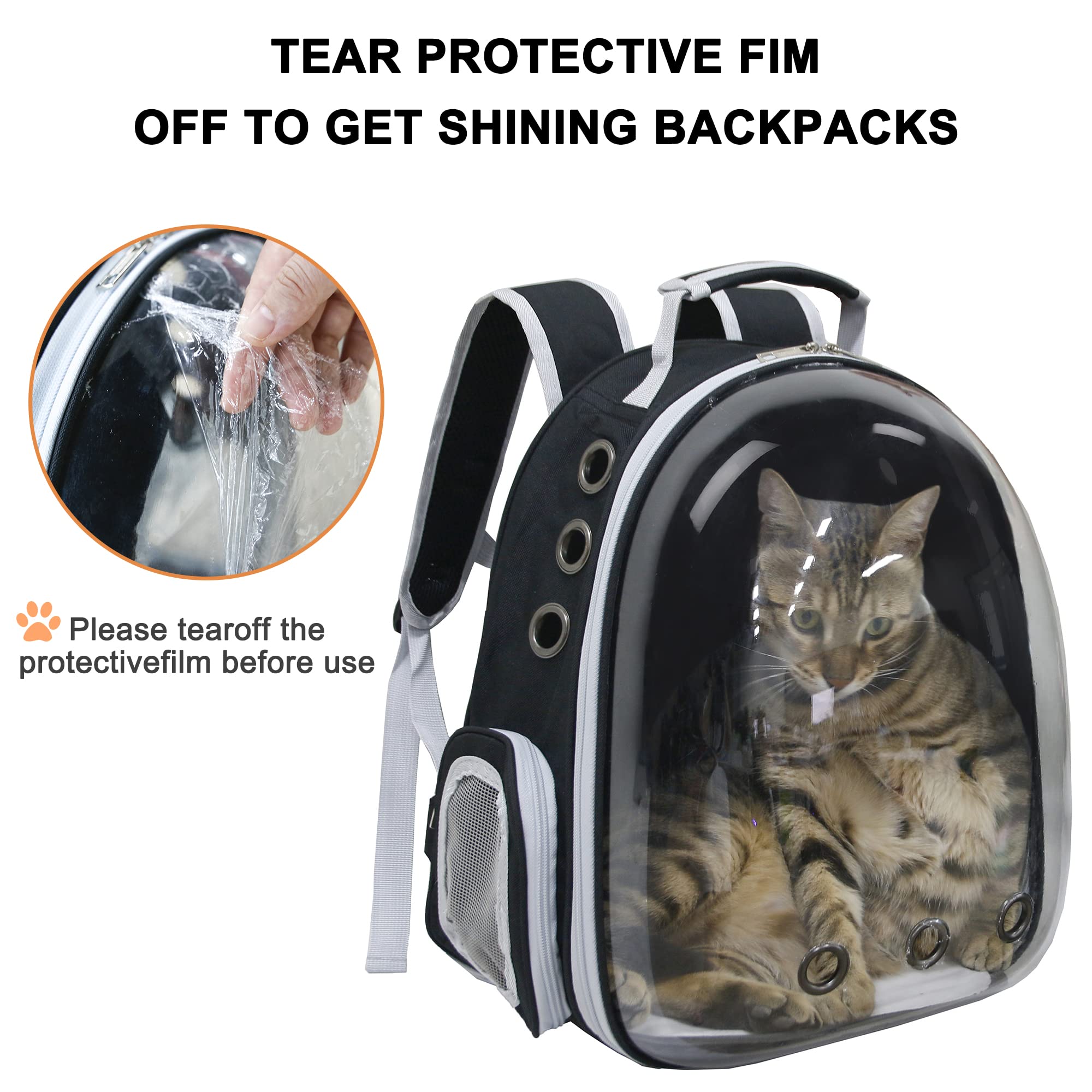Airline Approved Cat Backpack - Bubble Pet Carrier for Small & Medium Dogs & Cats | Space Capsule Design for Hiking, Travel & Outdoor Adventures (Black)