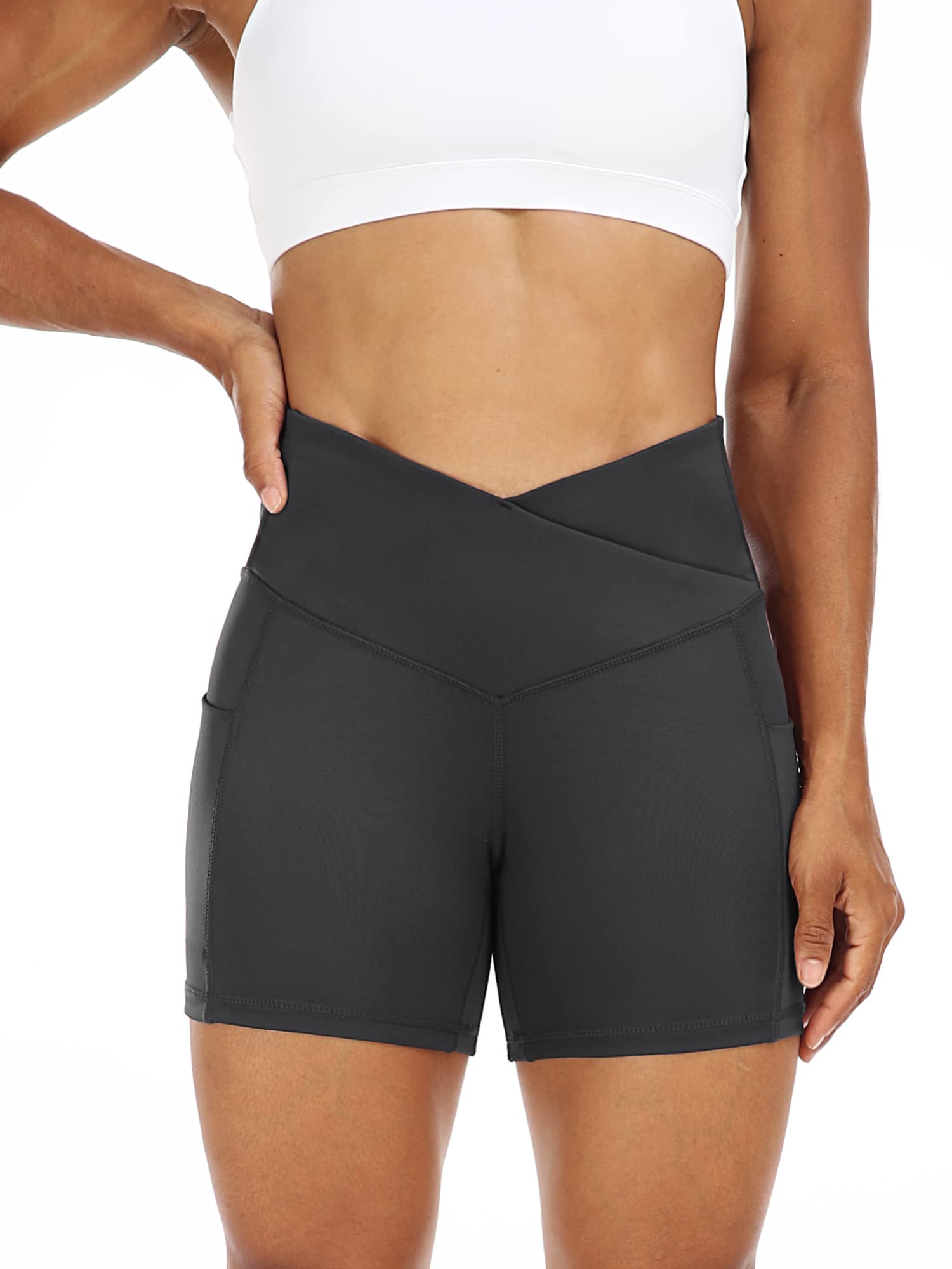 CADMUS 3 Pack Women's High Waisted Yoga Shorts - Spandex Compression Workout Biker Shorts with Deep Side Pockets for Running, Gym & Lounge Wear