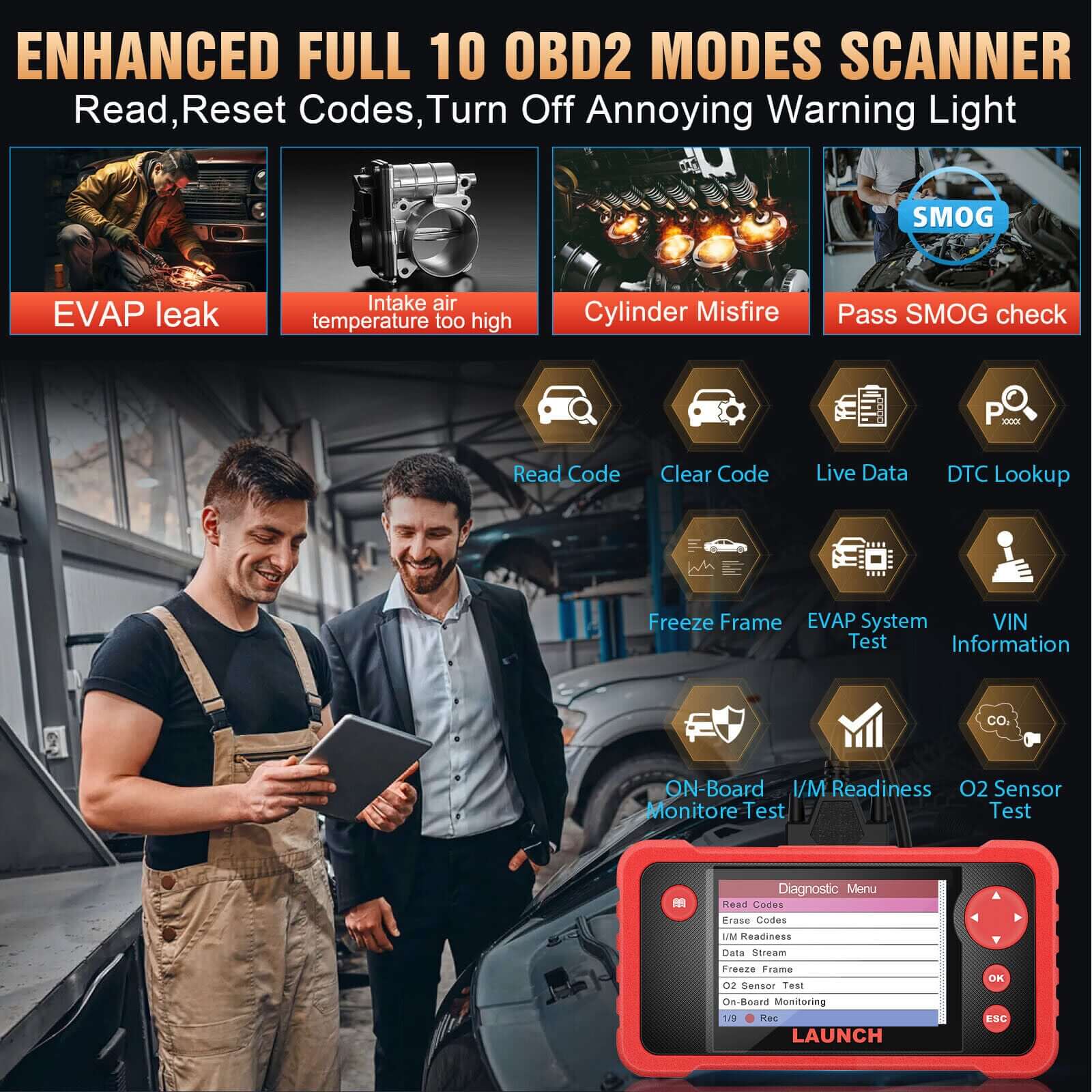 LAUNCH CRP123 V2.0 Plus OBD2 Scanner - 2025 Newest Car Diagnostic Tool for Full System Scan with Oil Reset, Throttle & SAS Relearn | Lifetime Free Updates | Professional Auto Repair & DIY Home Mechanic Use