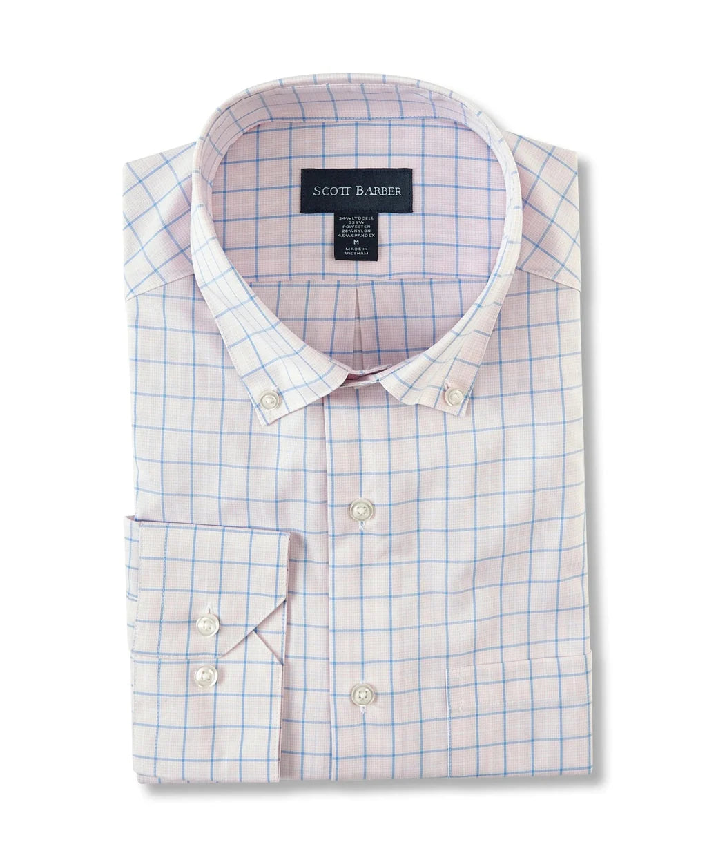 Scott Barber Pink Checkered Long Sleeve Sport Shirt for Men - Casual & Athletic Wear for Golf, Tennis, and Outdoor Activities