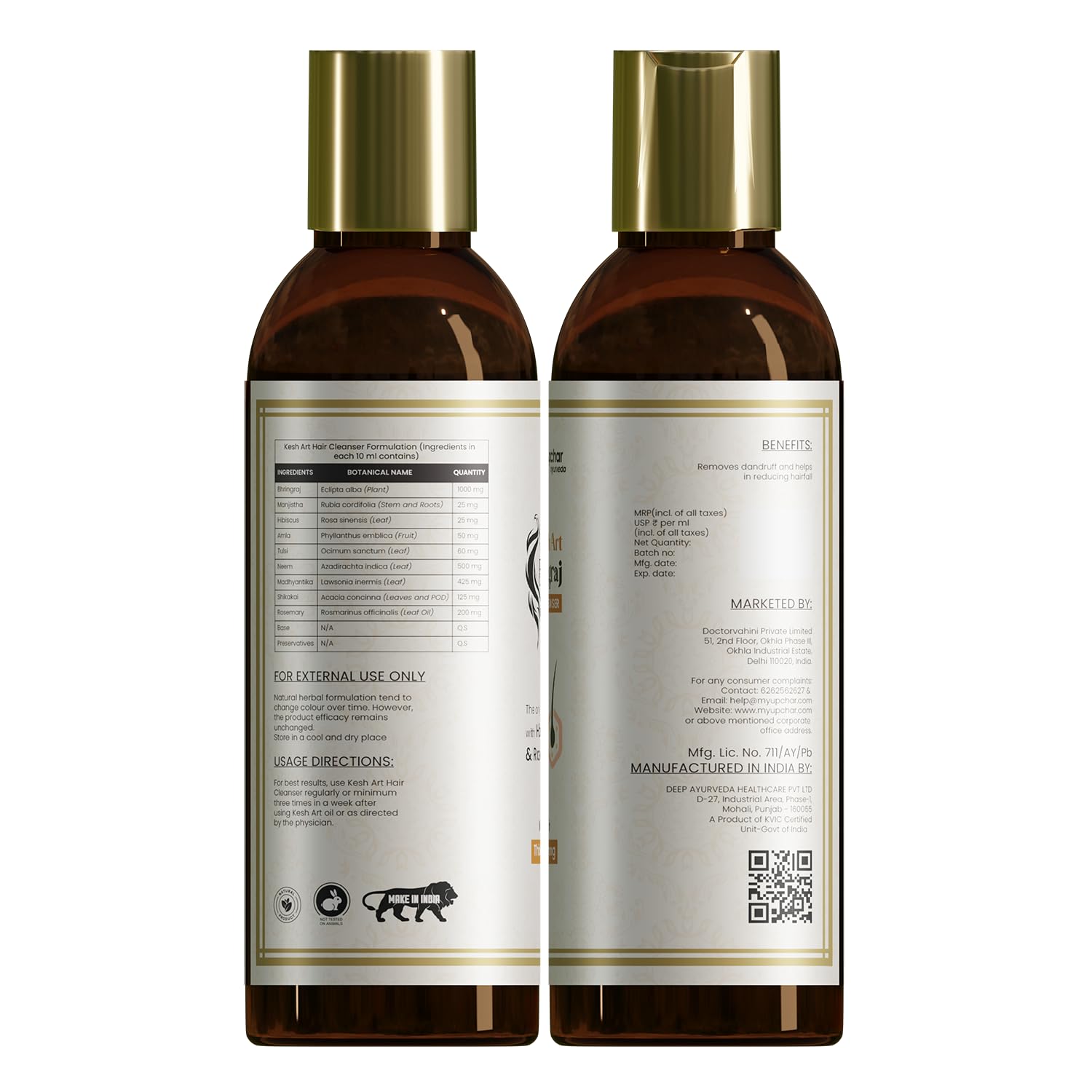MyUpchar Ayurveda KeshArt Bhringraj Hair Cleanser Shampoo 200ml - Natural Hair Loss Treatment with Hibiscus & Rosemary | Paraben & SLS Free | 100% Ayurvedic Formula for Stronger Hair | Perfect for Daily Hair Care & Scalp Nourishment