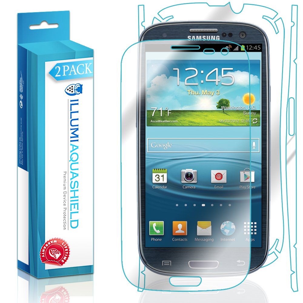 2-Pack ILLUMI AquaShield HD Clear TPU Screen Protector for Samsung Galaxy S3 | Front & Back Protection | Bubble-Free Film | Perfect for Outdoor Activities & Daily Use