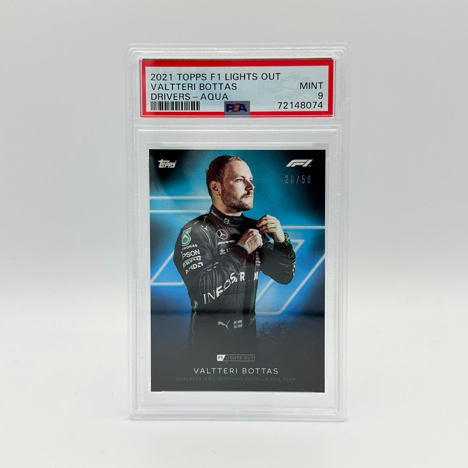 PSA 9 Graded 20/50 Valtteri Bottas F1 Drivers Card - Aqua Parallel - Rare Collectible for Motorsport Fans & Trading Card Enthusiasts