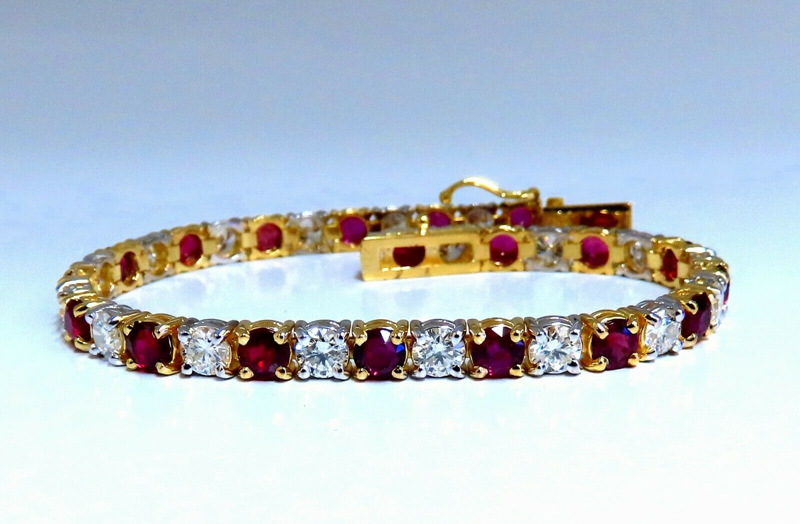 11.83ct Vivid Red Natural Ruby & Diamond Tennis Bracelet in 14kt Two-Tone Gold - Perfect for Weddings, Anniversaries & Special Occasions