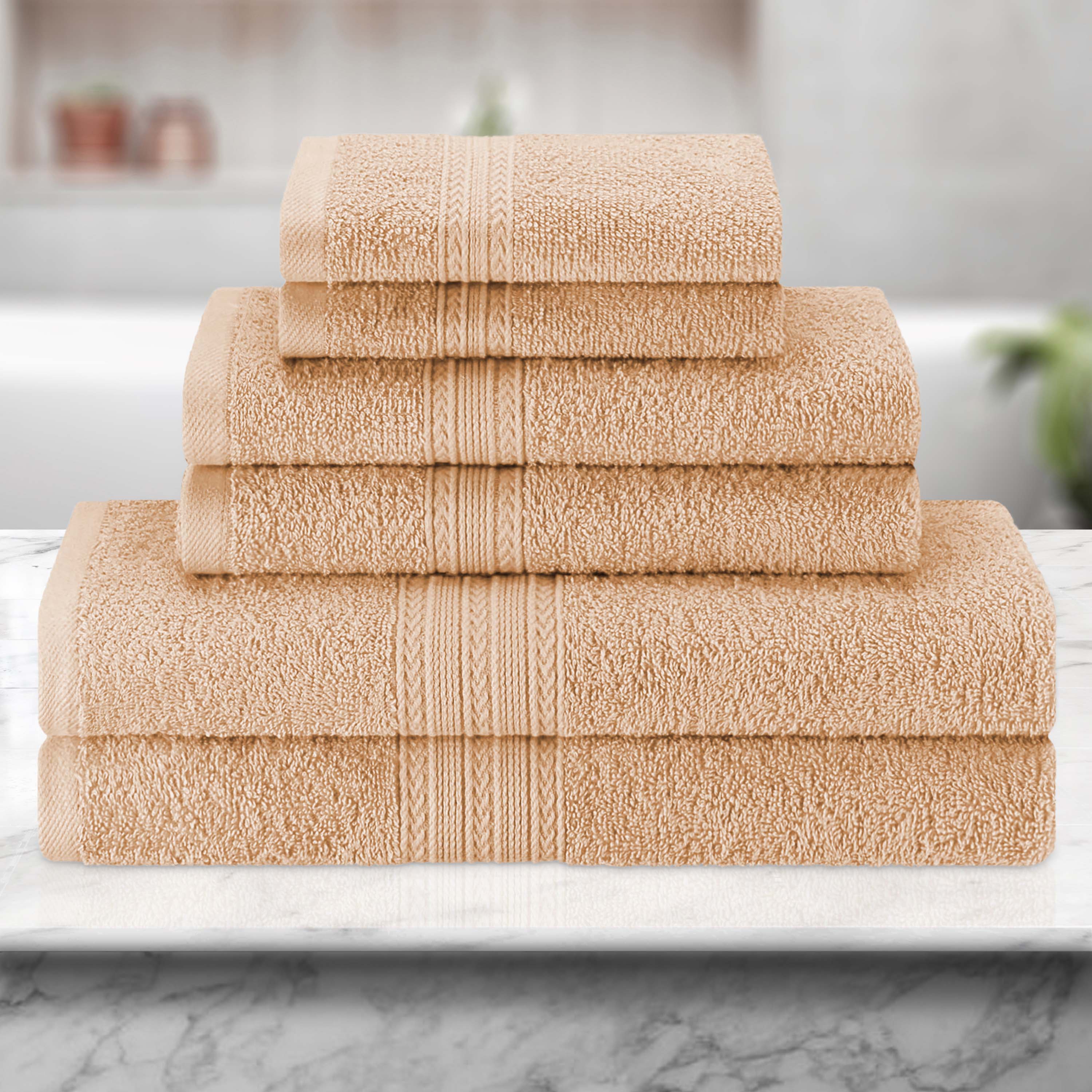Premium 6-Piece Eco-Friendly Cotton Ring Spun Bath Towel Set - Soft, Absorbent & Sustainable for Spa, Gym, and Luxury Bathroom Use