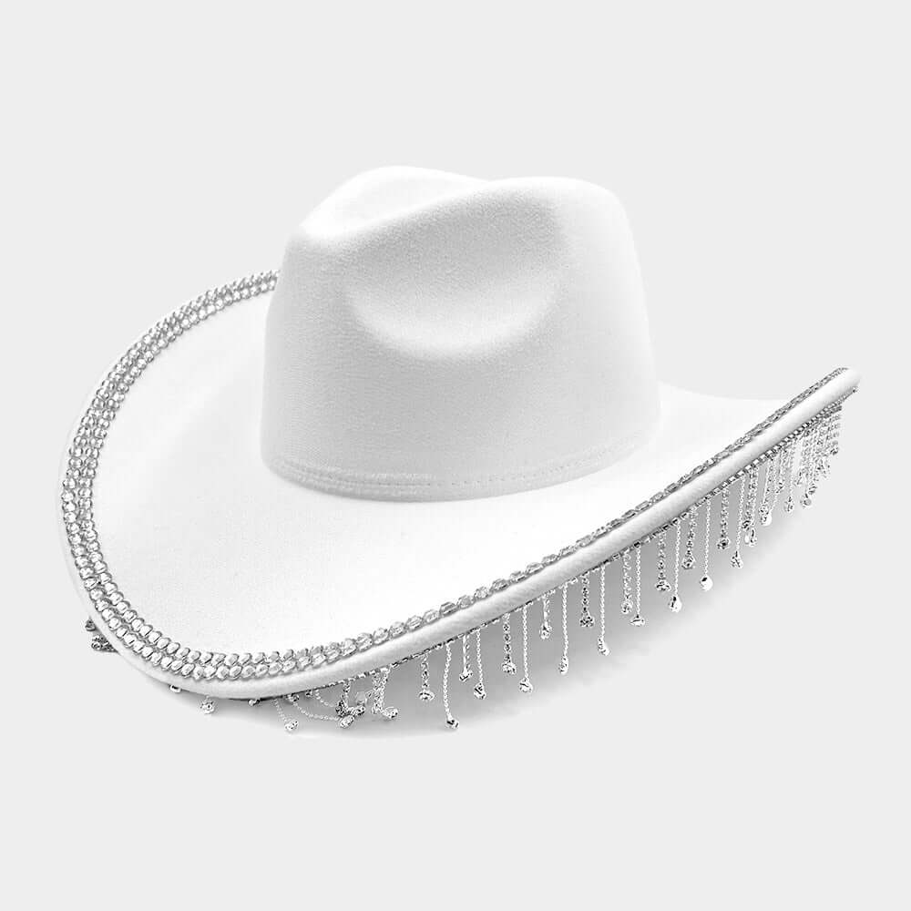 Sparkling White Rhinestone Embellished Fringe Cowboy Western Hat for Women - Perfect for Rodeo, Country Concerts & Western Fashion