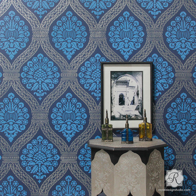 Macedonia Damask Wall Stencil - Reusable DIY Painting Template for Home Decor, Wall Art, and Furniture Upcycling | Perfect for Bedrooms, Living Rooms, and Craft Projects