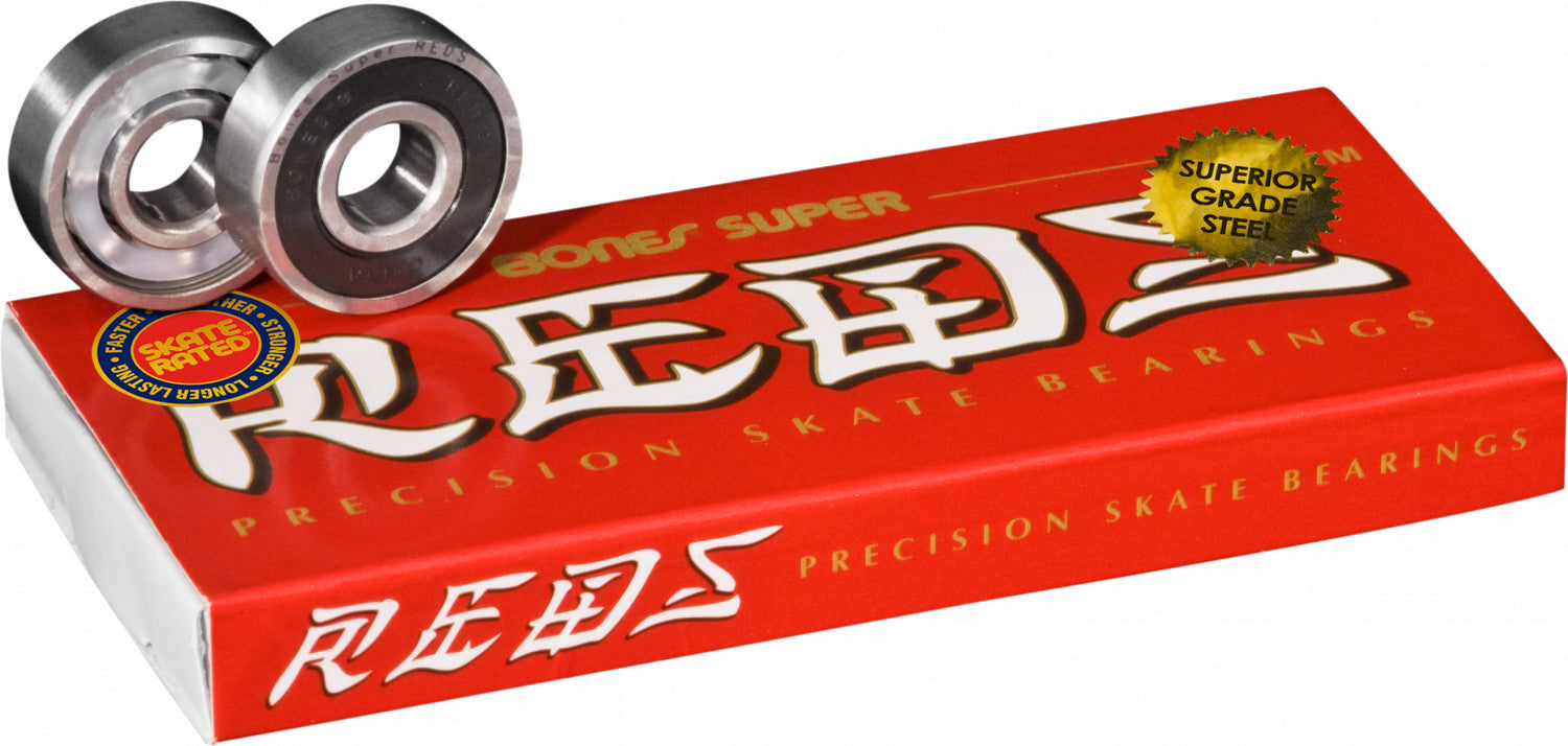 Bones Super Reds 8mm Skateboard Bearings - High Speed Precision Bearings for Skateboards, Longboards & Roller Skates - Perfect for Street Skating, Park Riding & Downhill Speed