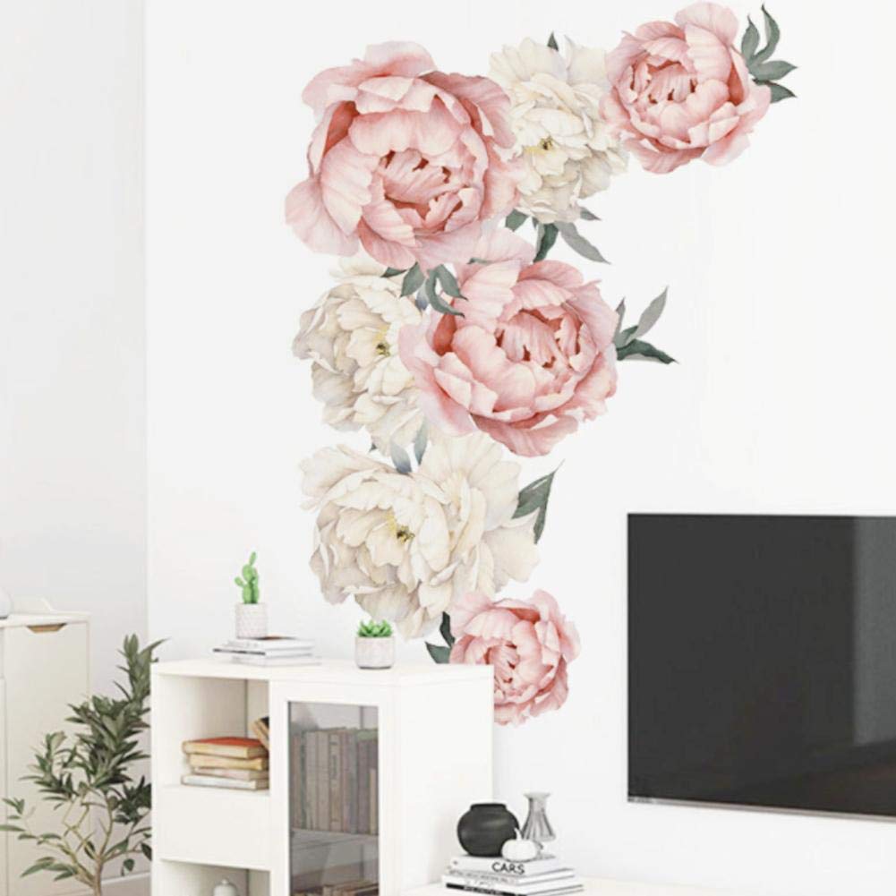 Peony Flower Wall Decals - Easy to Apply & Remove Vinyl Stickers for Living Room, Bedroom Decor - Home Wall Art Stickers for Nursery, Kids Room, Office - Perfect for DIY Home Improvement & Interior Design