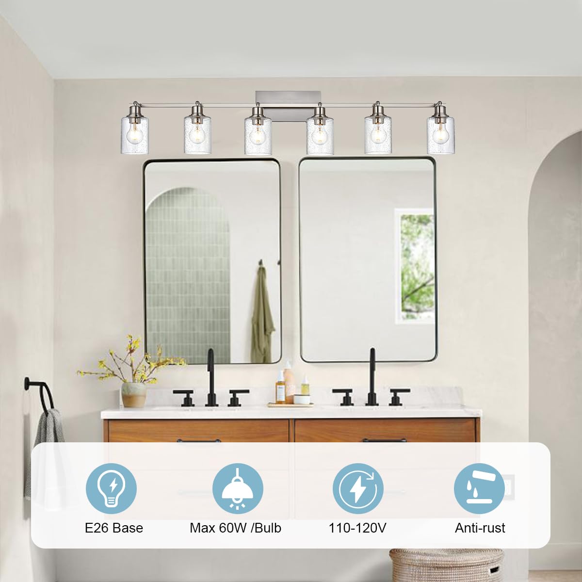 6-Light Flexible Track Lighting Kit - Brushed Nickel Flush Mount Ceiling Spotlights with Seeded Glass | Modern Track Light Fixtures for Kitchen, Bedroom & Bathroom Vanity | Perfect for Ambient Lighting in Living Rooms, Dining Areas and Retail Spaces