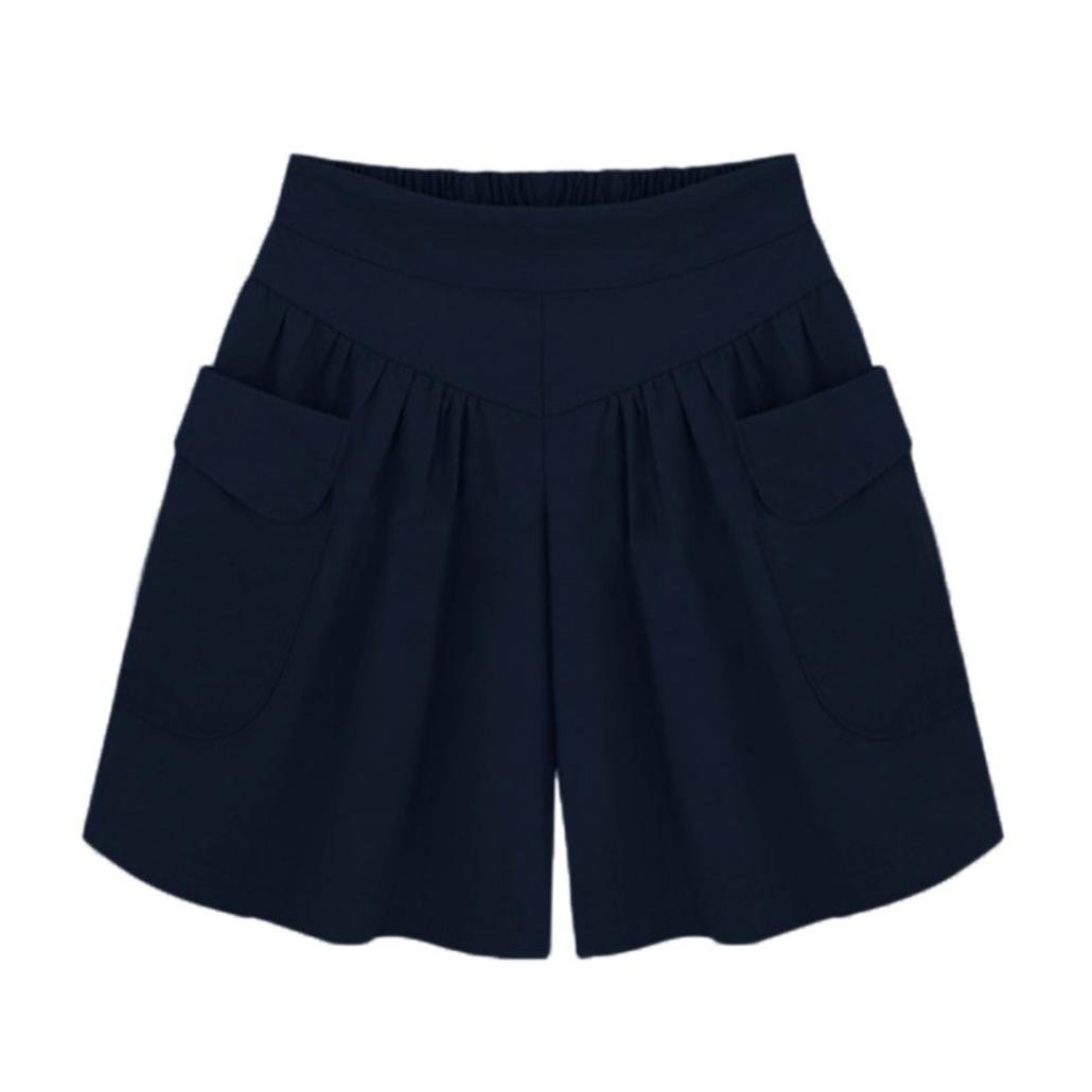 Pervobs Women's Loose Solid Shorts with Pockets - Casual Summer Wear