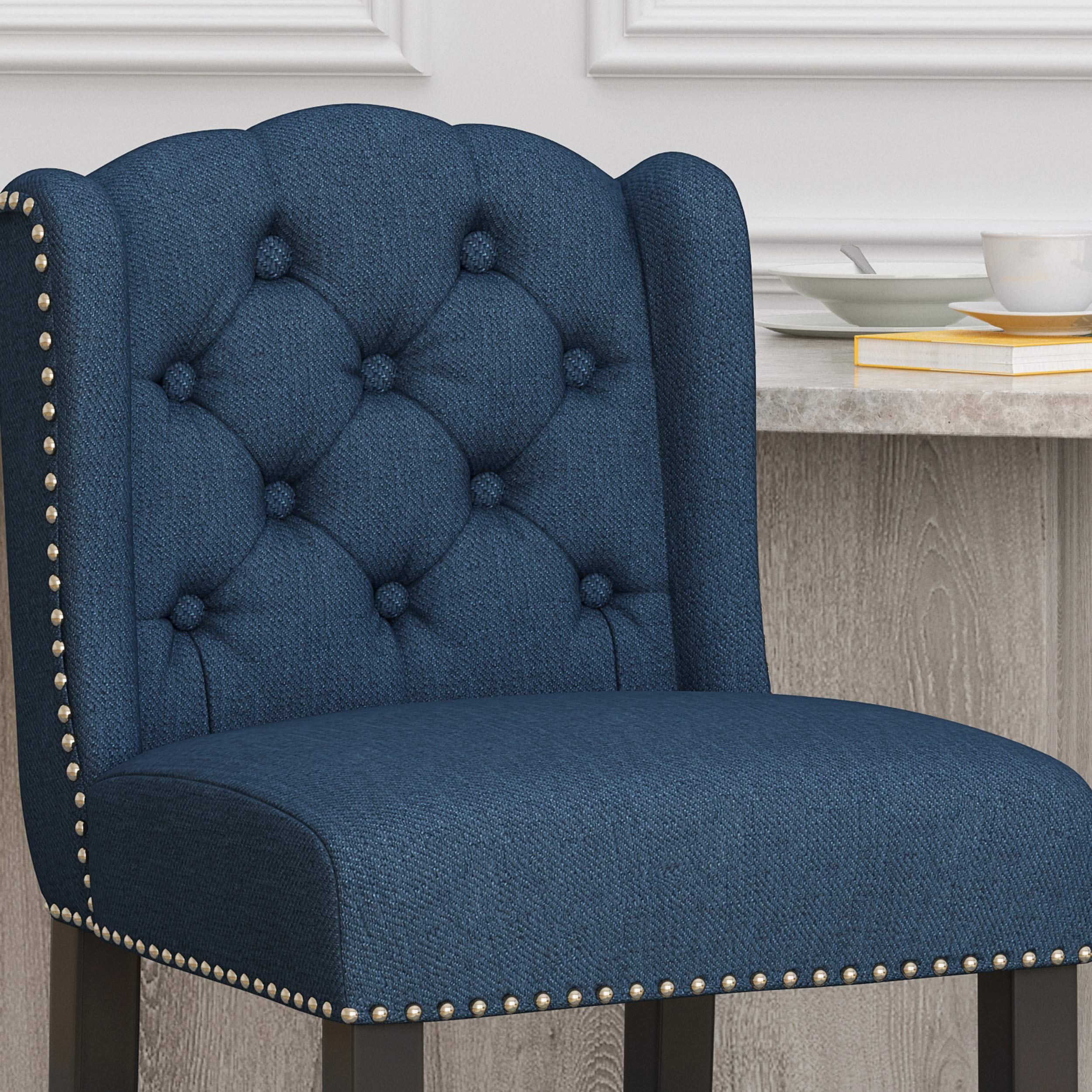 GDFStudio Navy Blue & Dark Brown Counter Stool - 24