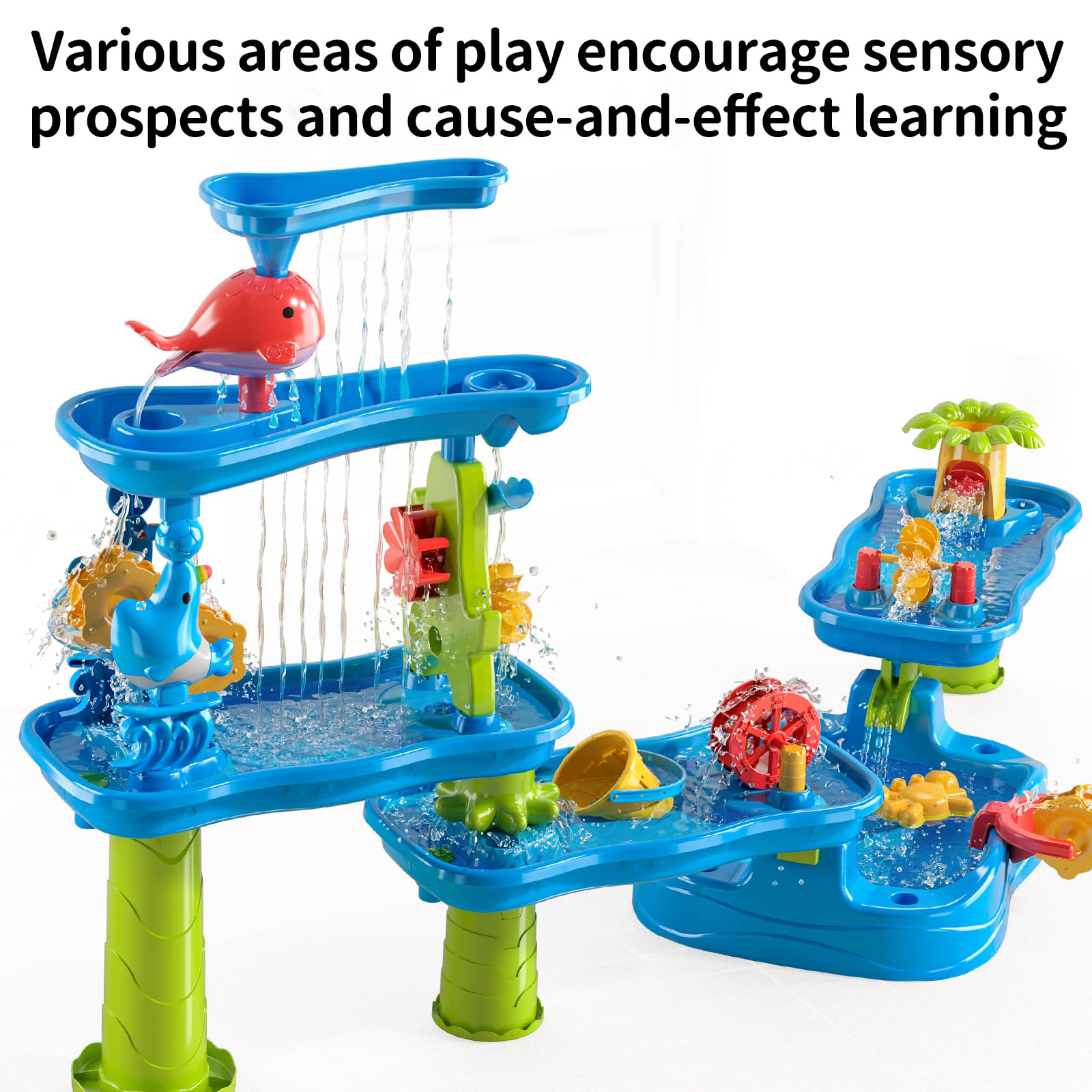 Temi Kids Water Play Table - Outdoor Sensory Activity Toy for Toddlers Ages 3-8, Sand & Water Table with Rain Showers for Backyard, Beach & Summer Fun - Perfect for Boys & Girls Ages 3-5, 6-8 (Great for Sensory Play, Outdoor Learning & Summer Activities)
