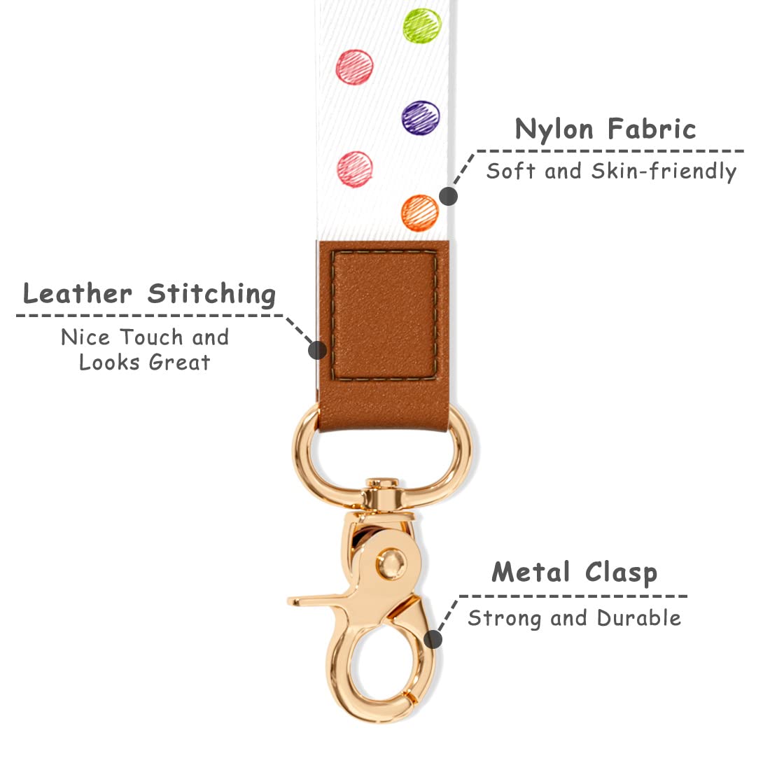 Cute Wrist Lanyard Keychain for Women & Men - Adjustable Wristlet Strap Holder for Car Keys, ID Badges, Cards, Wallet & Phone - Perfect for Work, Travel, Gym & Outdoor Activities