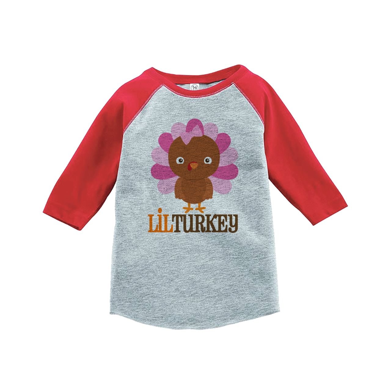Custom Baby Girl's Little Turkey Thanksgiving Red Raglan T-Shirt - Cute Holiday Outfit for Thanksgiving Parties & Family Gatherings