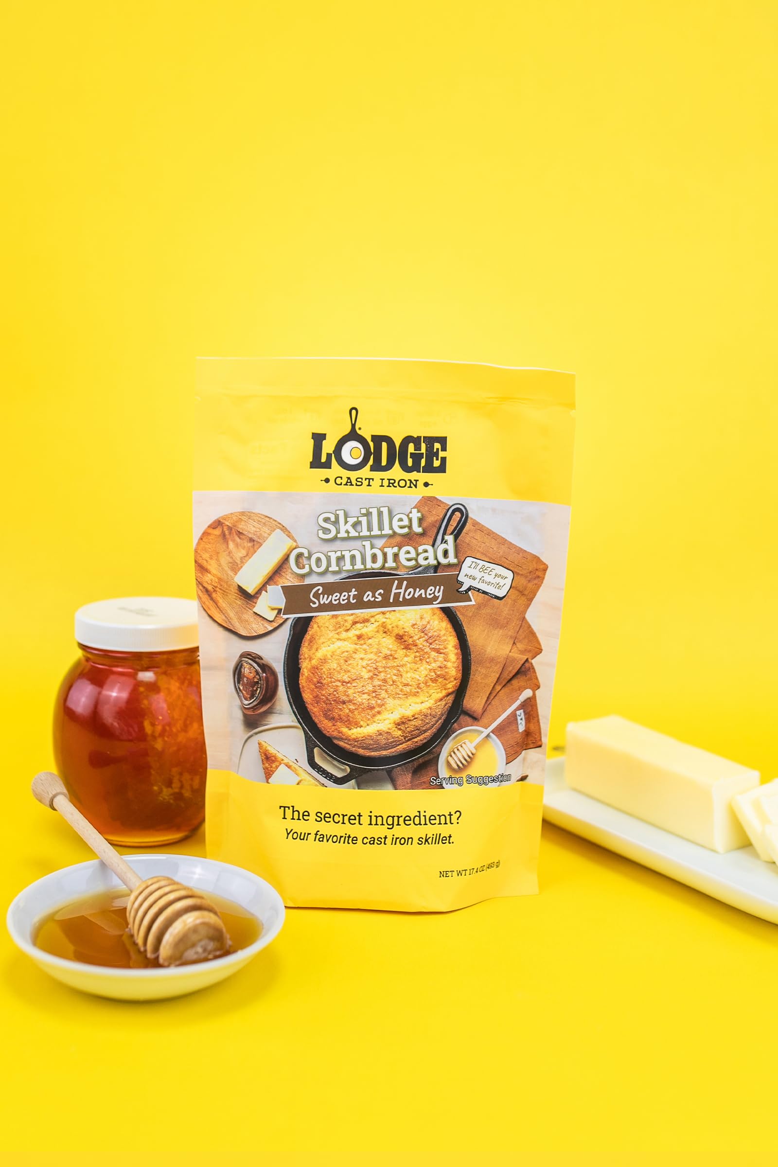 Lodge Cast Iron Skillet Cornbread Mix - Premium 17.4oz (4 Pack) for Cast Iron Skillets, Wedge Pans & Baking - Sweet Honey Flavor | Perfect for Family Dinners, BBQs & Holiday Baking