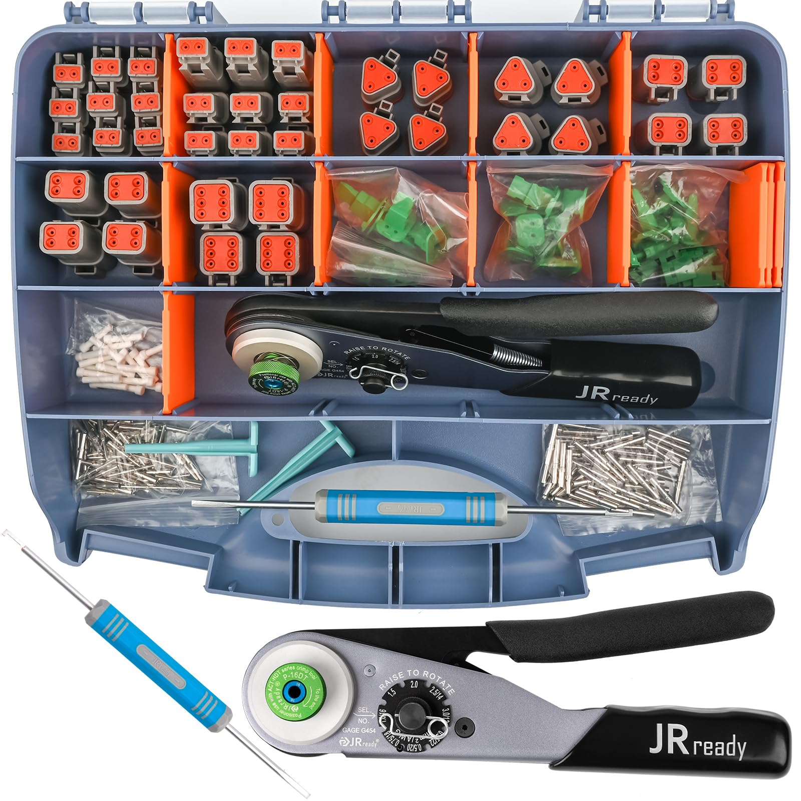 JRready DW5011 Deutsch Connector Kit - 2/3/4/6 Pin DT Connectors with 16# Solid Contacts (16-20 AWG) | Includes Deutsch Crimp Tool & Pin Removal Tool | Waterproof Automotive Electrical Connectors for Car, Truck, Marine & Off-Road Vehicle Wiring