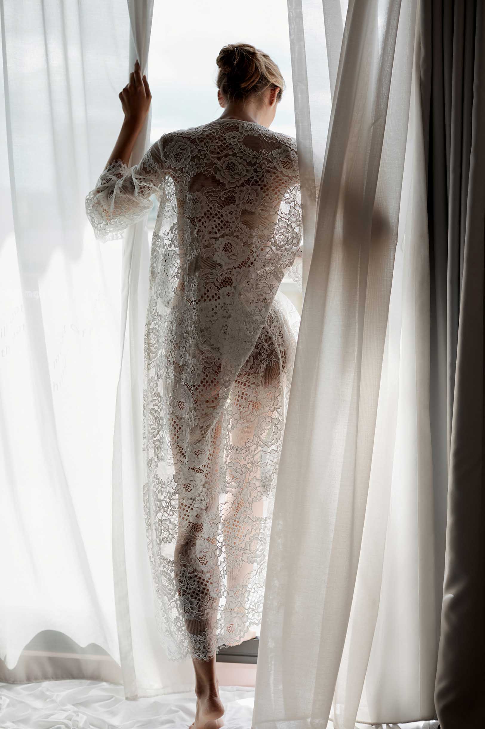 Rosalia Ivory Lace Robe - Elegant Bridal Nightgown, Wedding Lingerie & Honeymoon Sleepwear for Women - Perfect for Bridal Showers, Boudoir Photos & Romantic Getaways