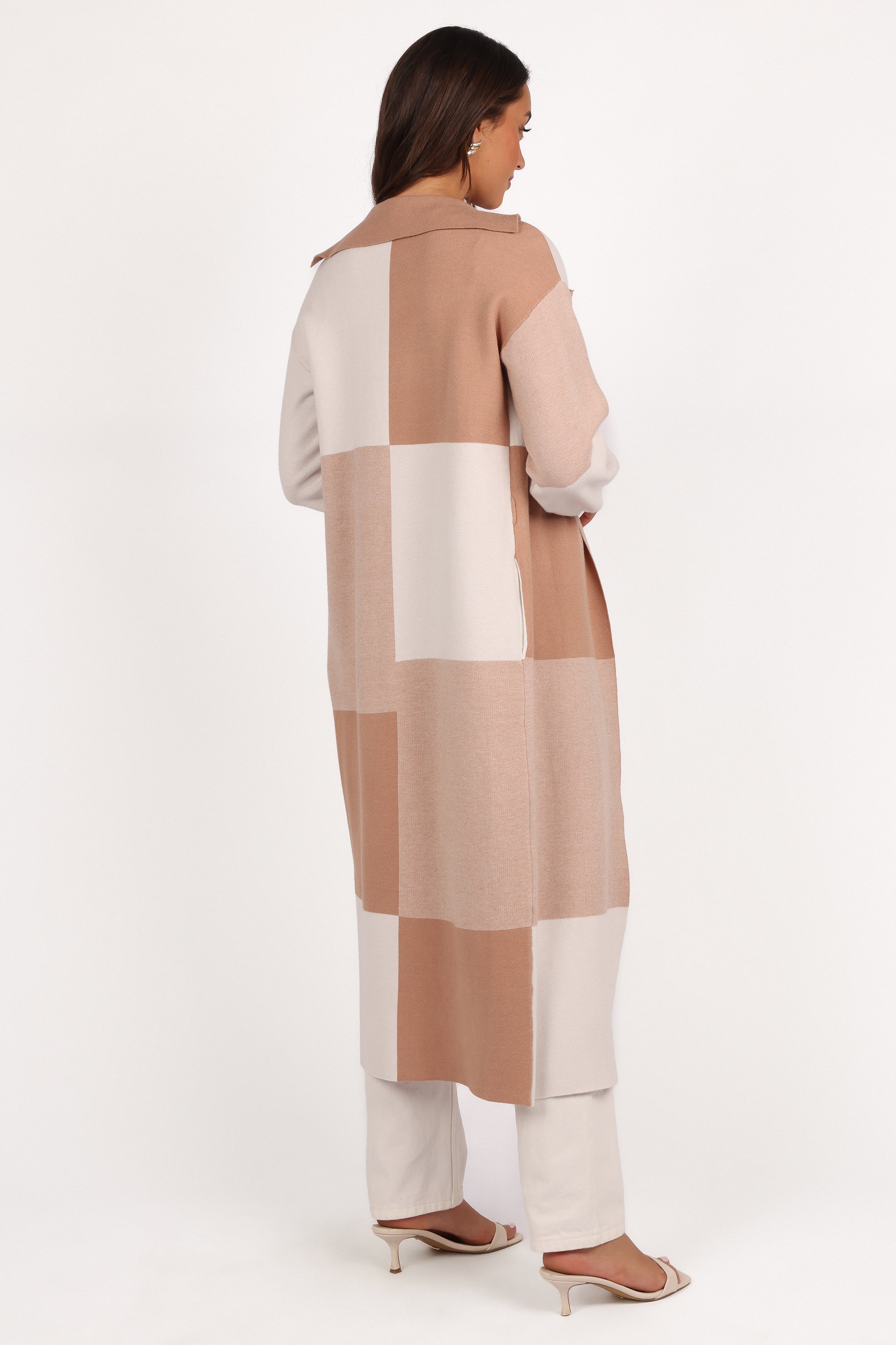 Kingston Large Check Long Cardigan for Women - Oversized Plaid Open Front Cardigan Sweater - Beige Check Pattern - Perfect for Fall, Winter & Layering Outfits