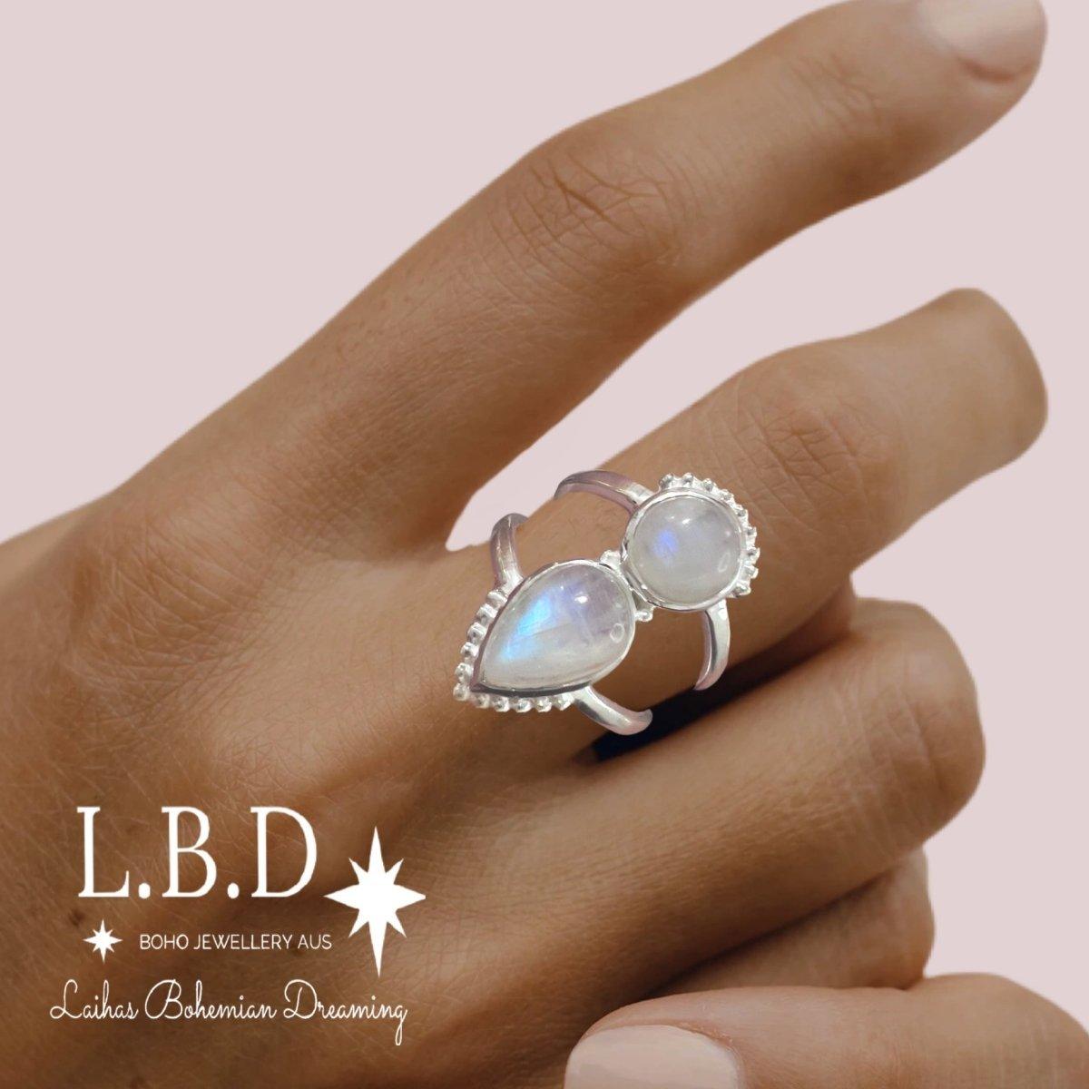 Laihas Peaceful Solitude Moonstone Ring - Elegant Sterling Silver Jewelry for Women, Healing Crystal Gift for Meditation & Spiritual Wellness