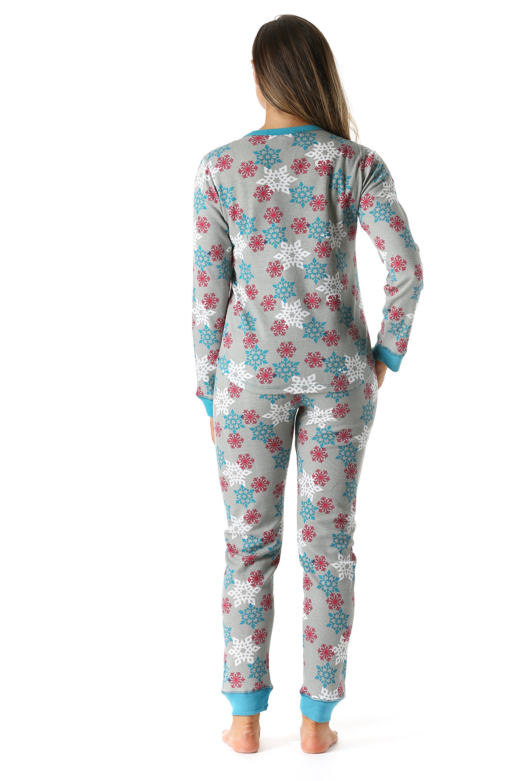 Women's Printed Henley Thermal Underwear Set with Jogger Pants - Soft Long Sleeve Shirt & Fleece Lined Bottoms for Winter, Cold Weather, Lounge & Sleepwear