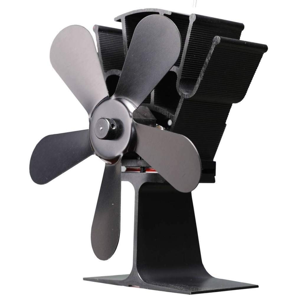 LYNLYN 5 Blade Black Heat Powered Stove Fan - Eco-Friendly Quiet Wood Burner Fan for Efficient Heat Distribution in Fireplace & Home - Perfect for Wood Stoves, Fireplaces & Winter Heating (Black)