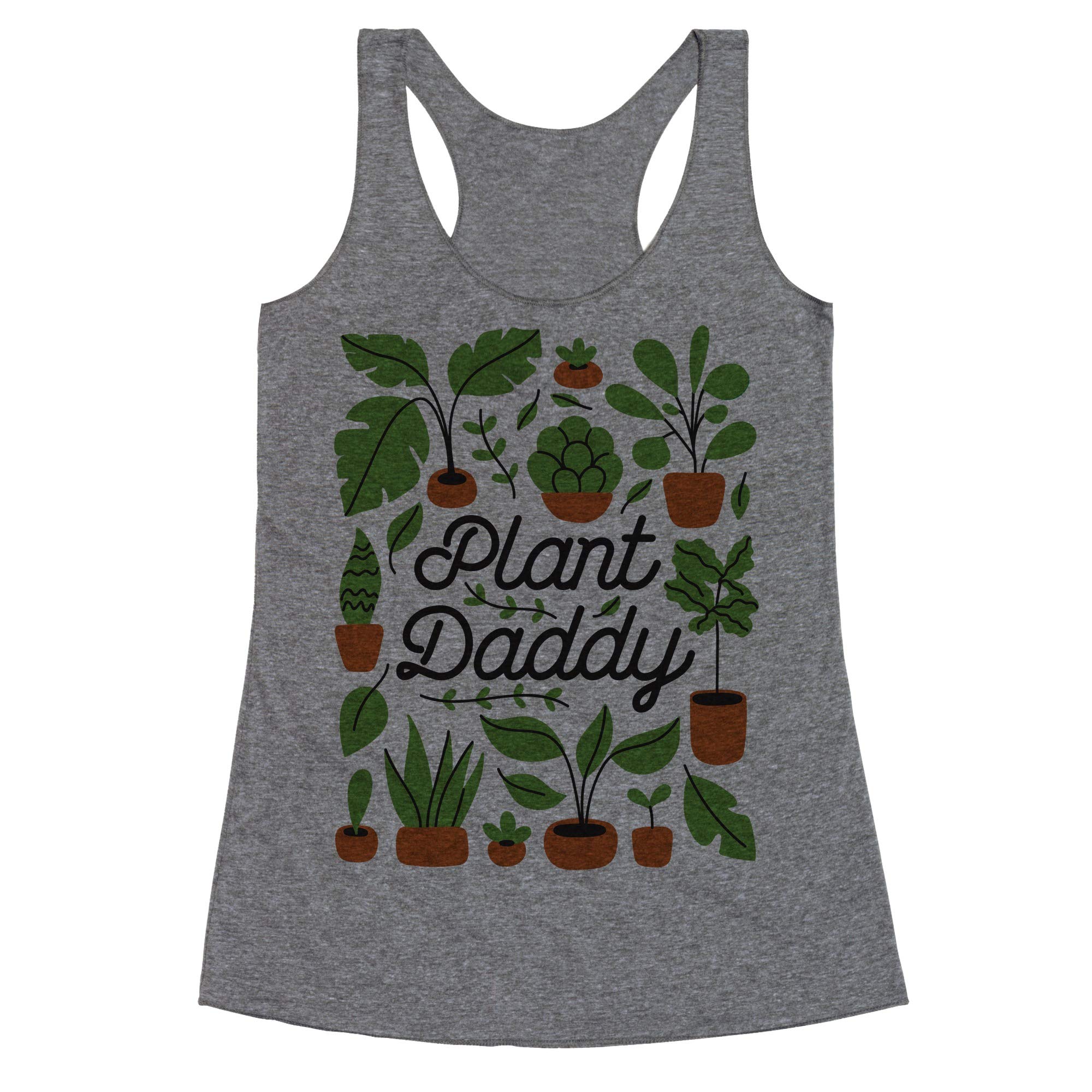 LookHUMAN Plant Daddy Small Heathered Gray Women's Racerback Tank Top - Funny Gardening Gift for Plant Lovers, Comfortable Workout & Lounge Wear for Women