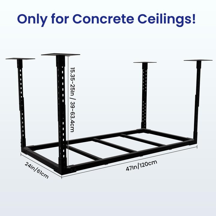 2×4' Heavy Duty Overhead Garage Storage Rack - Adjustable Ceiling Shelving System with 1100 lbs Capacity - Black (Bottomless) - Perfect for Organizing Tools, Sports Gear & Seasonal Items