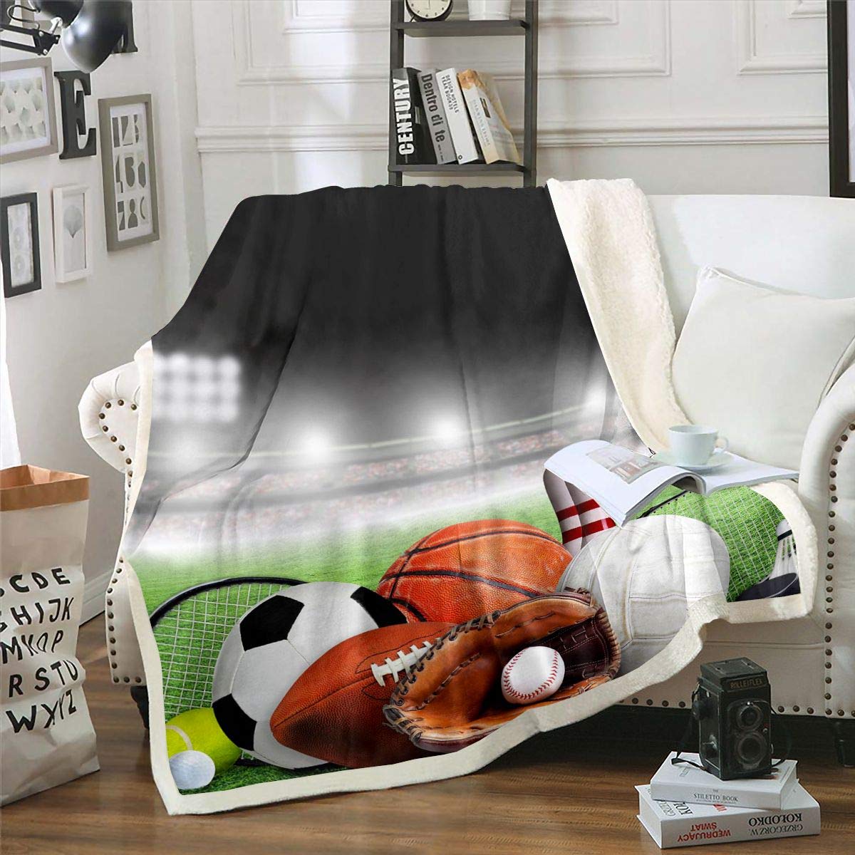 3D Ball Pattern Sports Theme Fleece Throw Blanket - 50x60 Inch Soft Plush Sherpa Blanket for Sofa, Couch & Bed | Breathable Fuzzy Stadium Blanket | Perfect for Game Day Decor, Cozy Home & Sports Fan Gifts