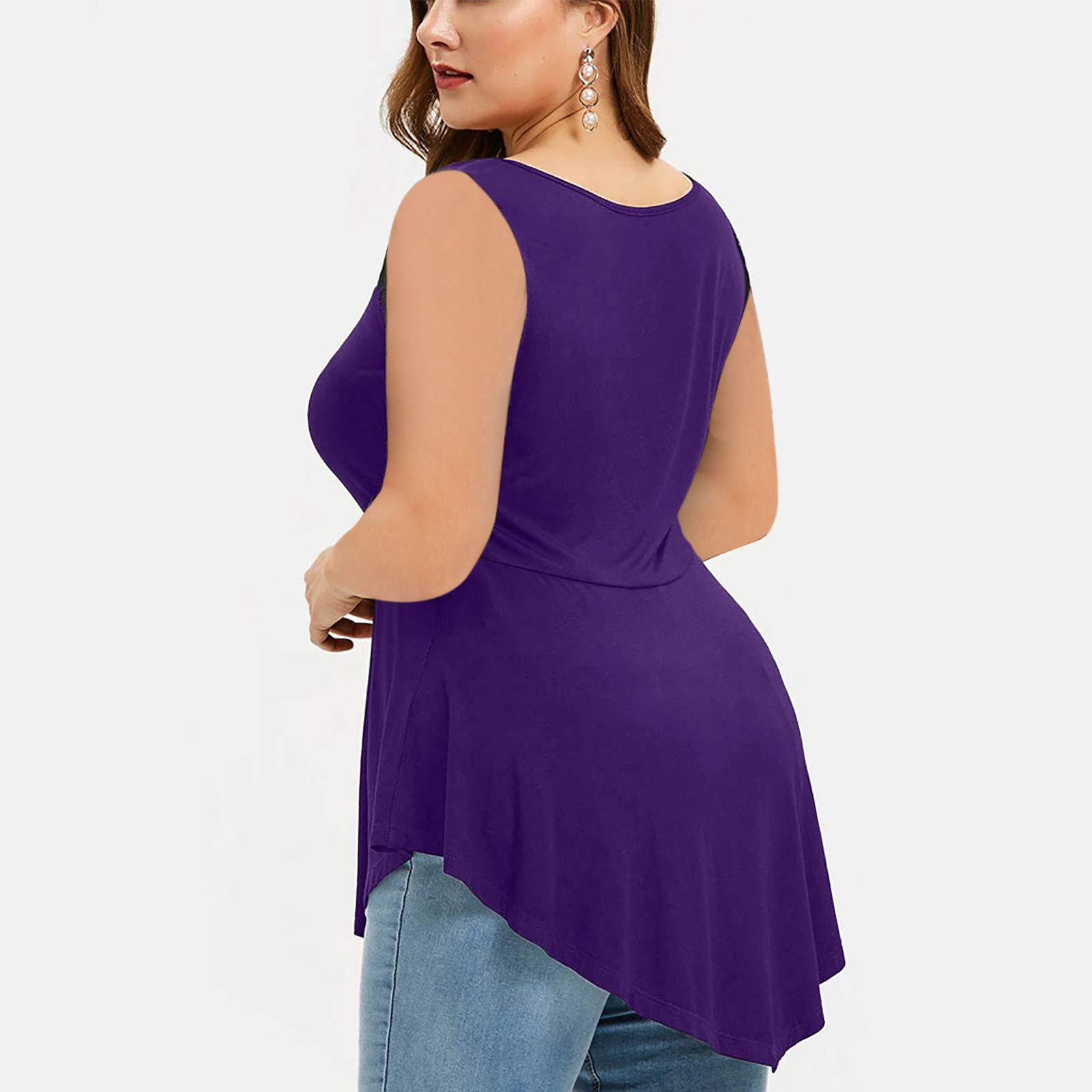 Floral Lace Plus Size Women's Asymmetric Sleeveless Blouse - Elegant O-Neck Top for Casual Wear, Parties & Special Occasions