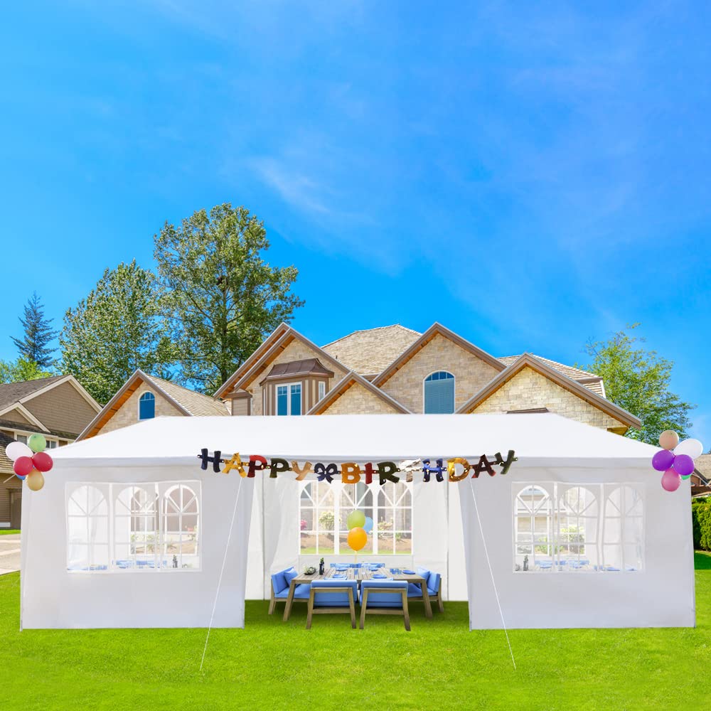 10x30 Heavy Duty White Party Tent with 7 Removable Sidewalls - Outdoor Canopy Shelter for Weddings, Graduations, Beach BBQs & Events - Perfect for Catering, Birthday Parties & Patio Gatherings