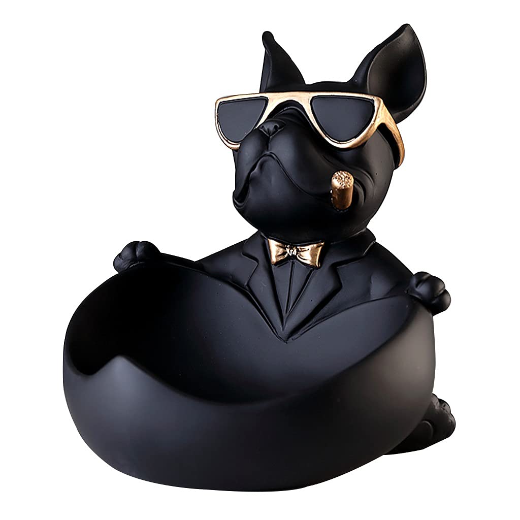 Modern Resin Dog Sculpture Key Bowl - Entryway Table Storage Tray for Coins, Keys & Snacks | Dog Lover Gift & Home Decor | Perfect for Living Room, Office Desk or Gift Giving (Black)