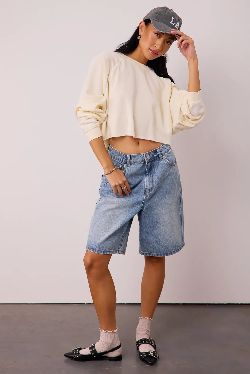 Nara Cropped Sweatshirt Women's Casual Pullover Cream Sweater | Cozy Fall Winter Loungewear for Home, Office & Street Style