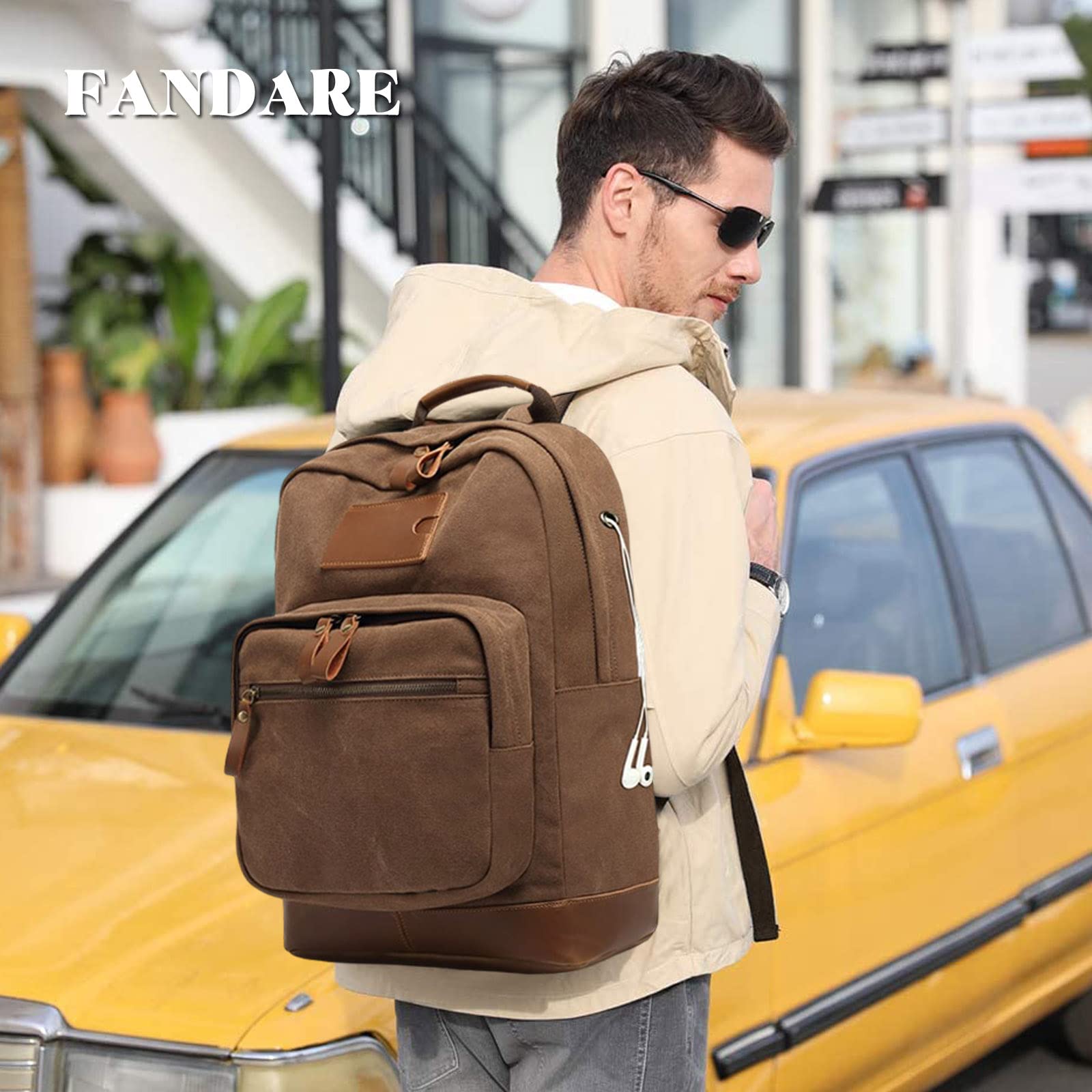 FANDARE Canvas Backpack - Durable Hiking Backpack for School, Travel & Outdoor Activities | Multifunctional Daypack for Mountaineering, Trekking, Camping & College | Lightweight Shoulder Bag (Brown) | Perfect for Daily Commute, Adventure Trips & Sports Gear Storage