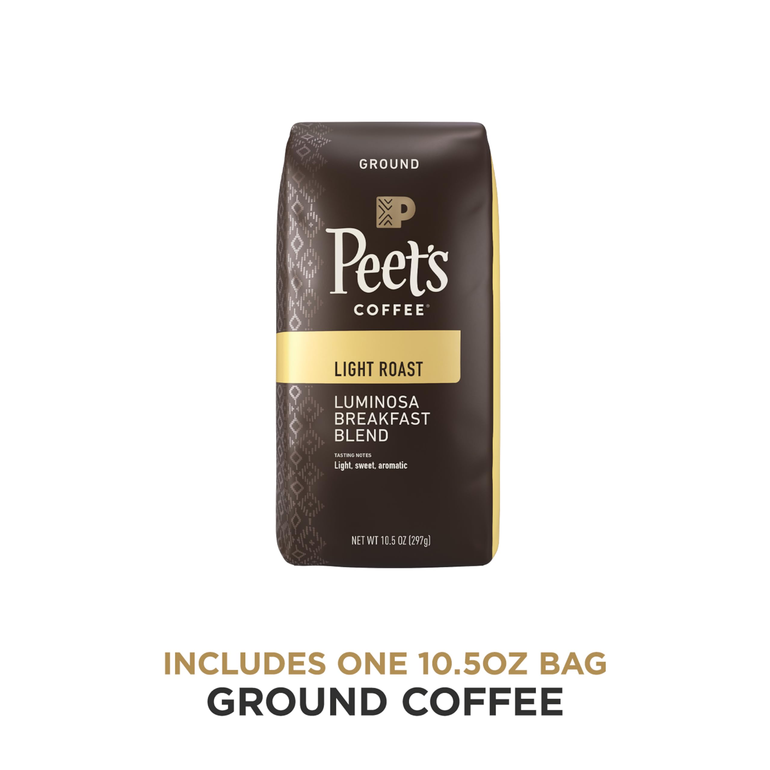 Peet's Coffee Luminosa Breakfast Blend Light Roast Ground Coffee - 10.5oz Bag | Bright & Balanced Flavors for Morning Brew, Office Coffee & Home Baristas