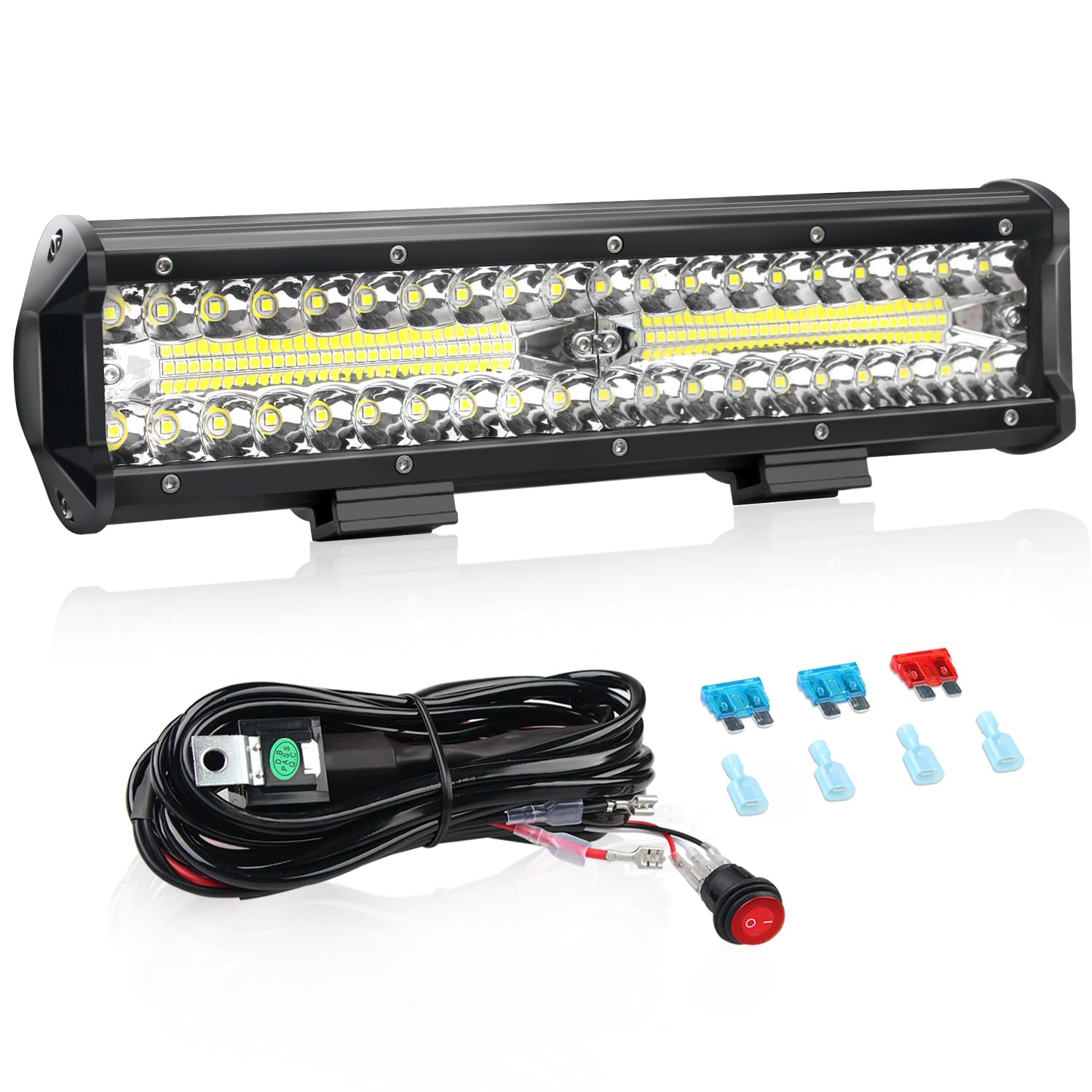 AveneMark 12 Inch 300W Triple Row LED Light Bar - Flood Spot Combo Off Road Lights with 16AWG Wiring Harness Kit - Waterproof LED Light Bar for Trucks, ATV, UTV, SUV - Perfect for Off-Roading, Camping & Night Driving