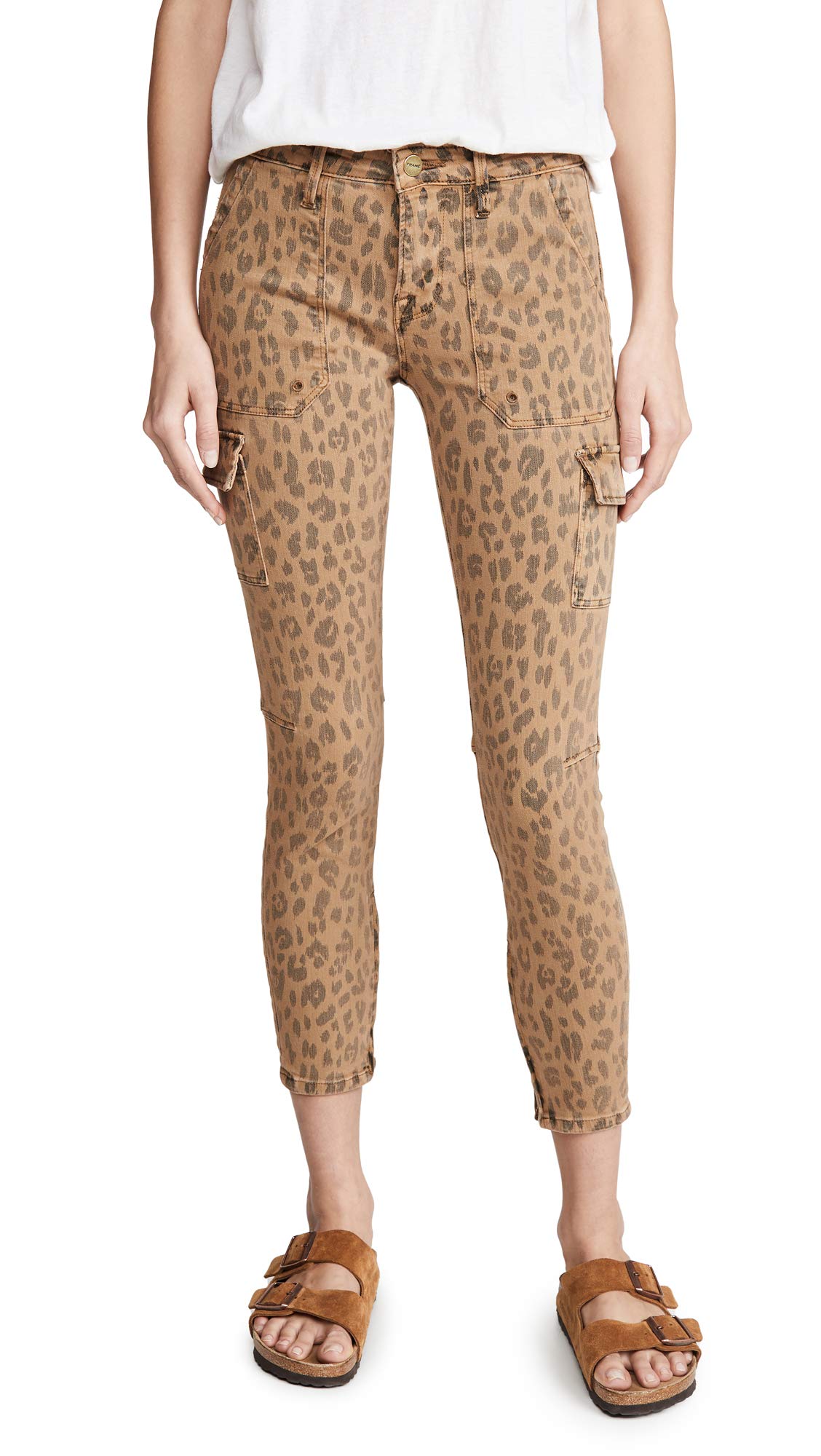 FRAME Women's Spring Cheetah Print Cargo Skinny Jeans - Stretch Denim Pants for Casual Outfits & Street Style Fashion