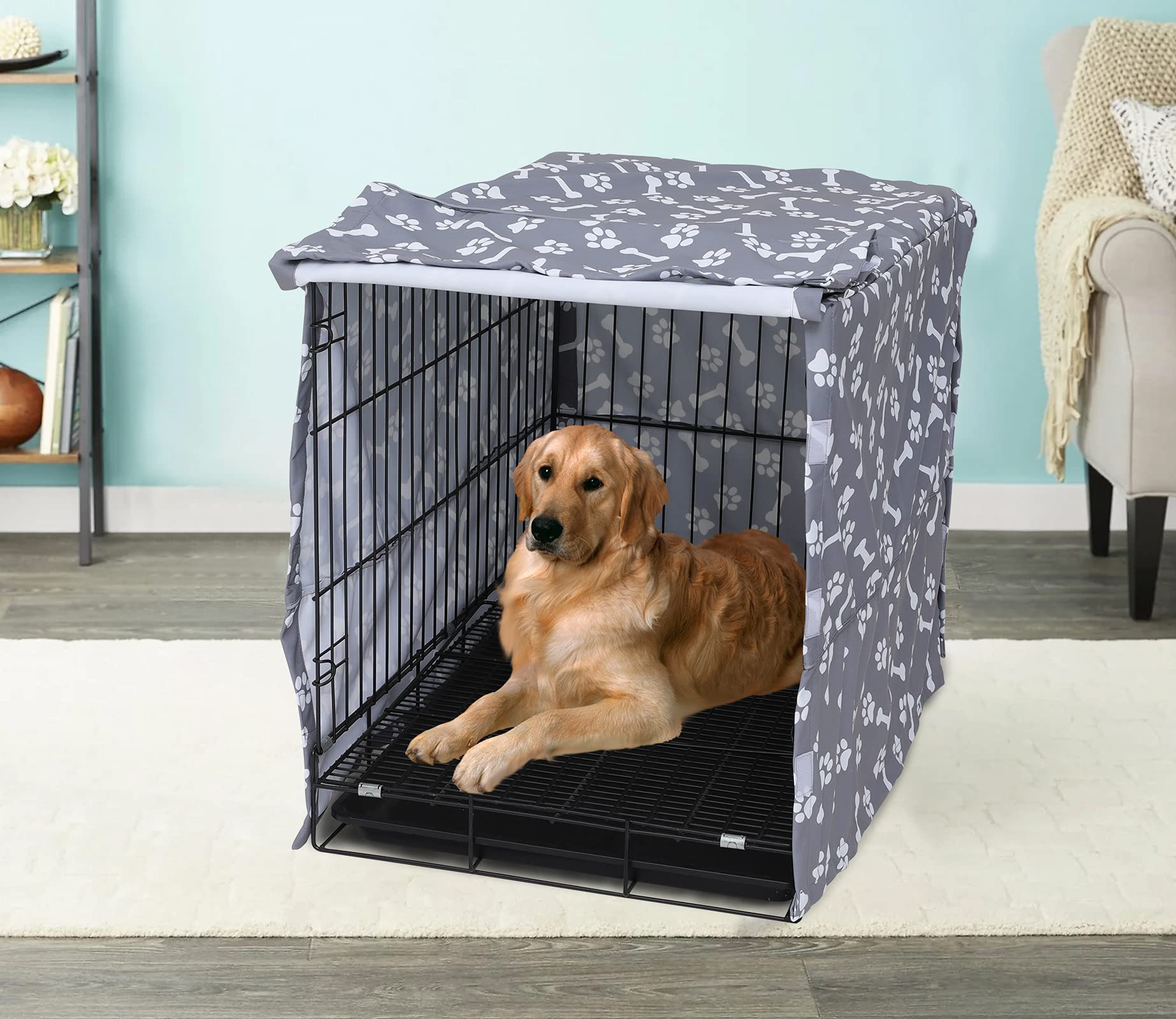 Durable Dog Crate Cover for 36-Inch Wire Crates - Easy On/Off Adjustable Kennel Cover (Sky Gray) - Perfect for Home, Travel & Stress Relief