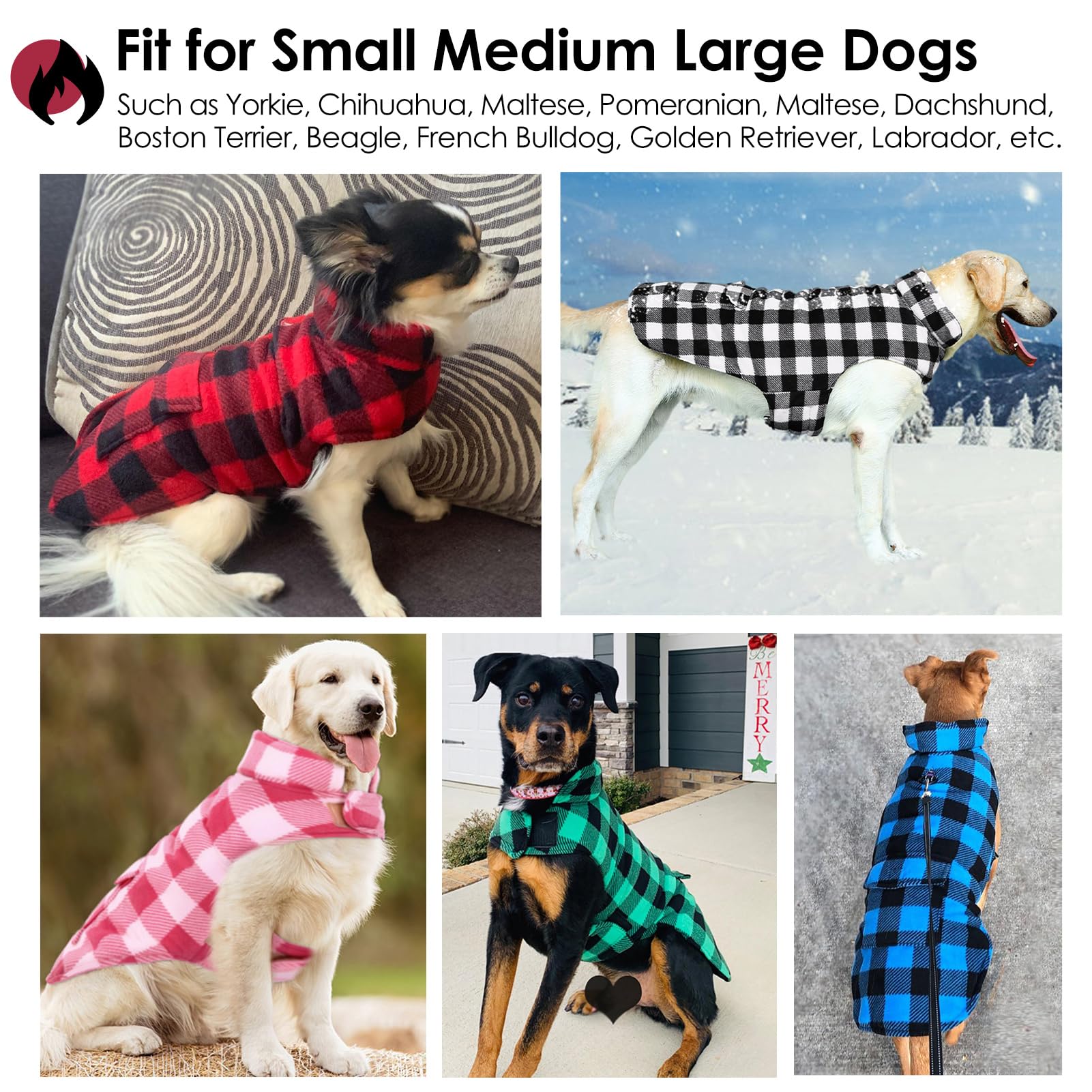 AOFITEE Reversible Plaid Dog Winter Coat - Warm Puffer Jacket for Small, Medium, Large & XXXL Dogs | Waterproof Cold Weather Dog Sweater for Outdoor Adventures & Daily Walks