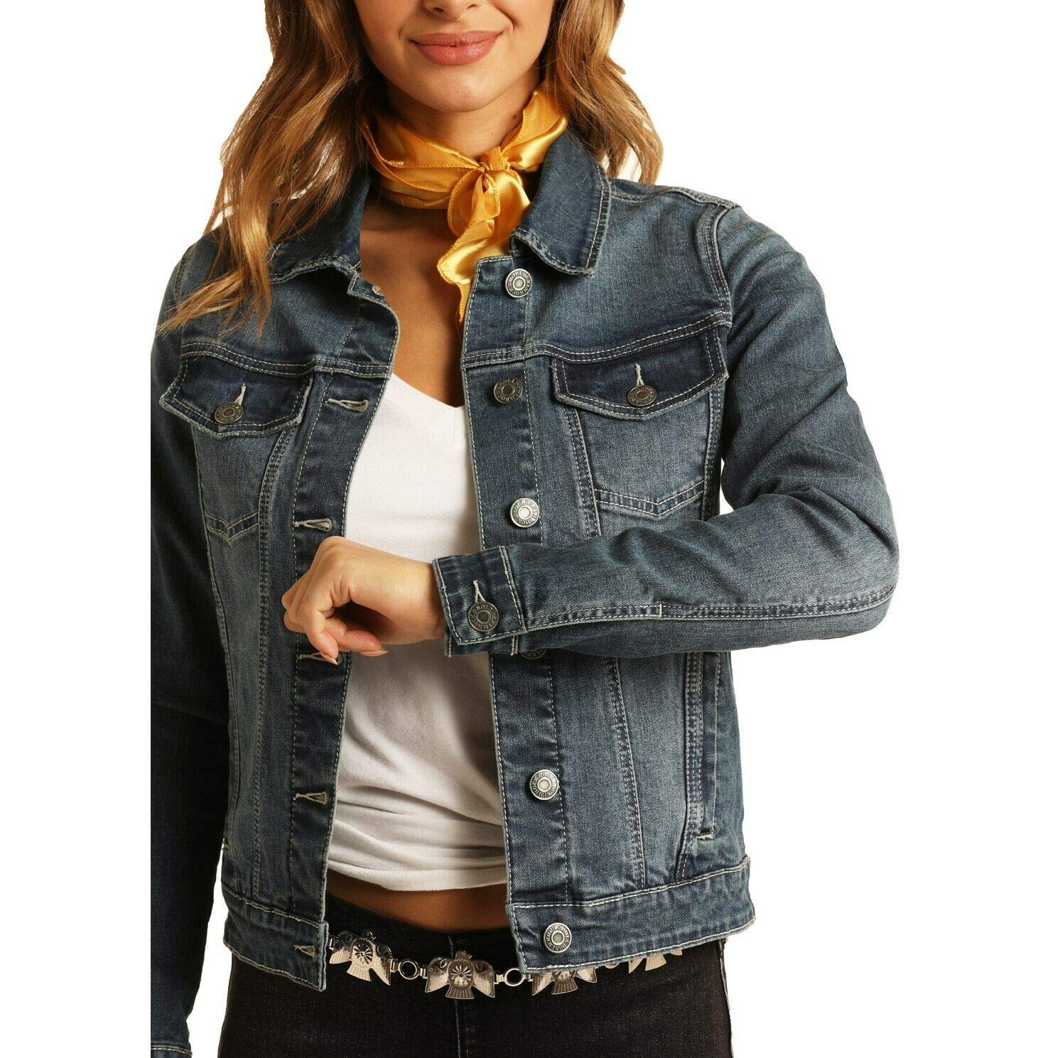 Rock & Roll Cowgirl Women's Denim Long Sleeve Jacket - Vintage Western Style for Country Music Festivals & Rodeo Events