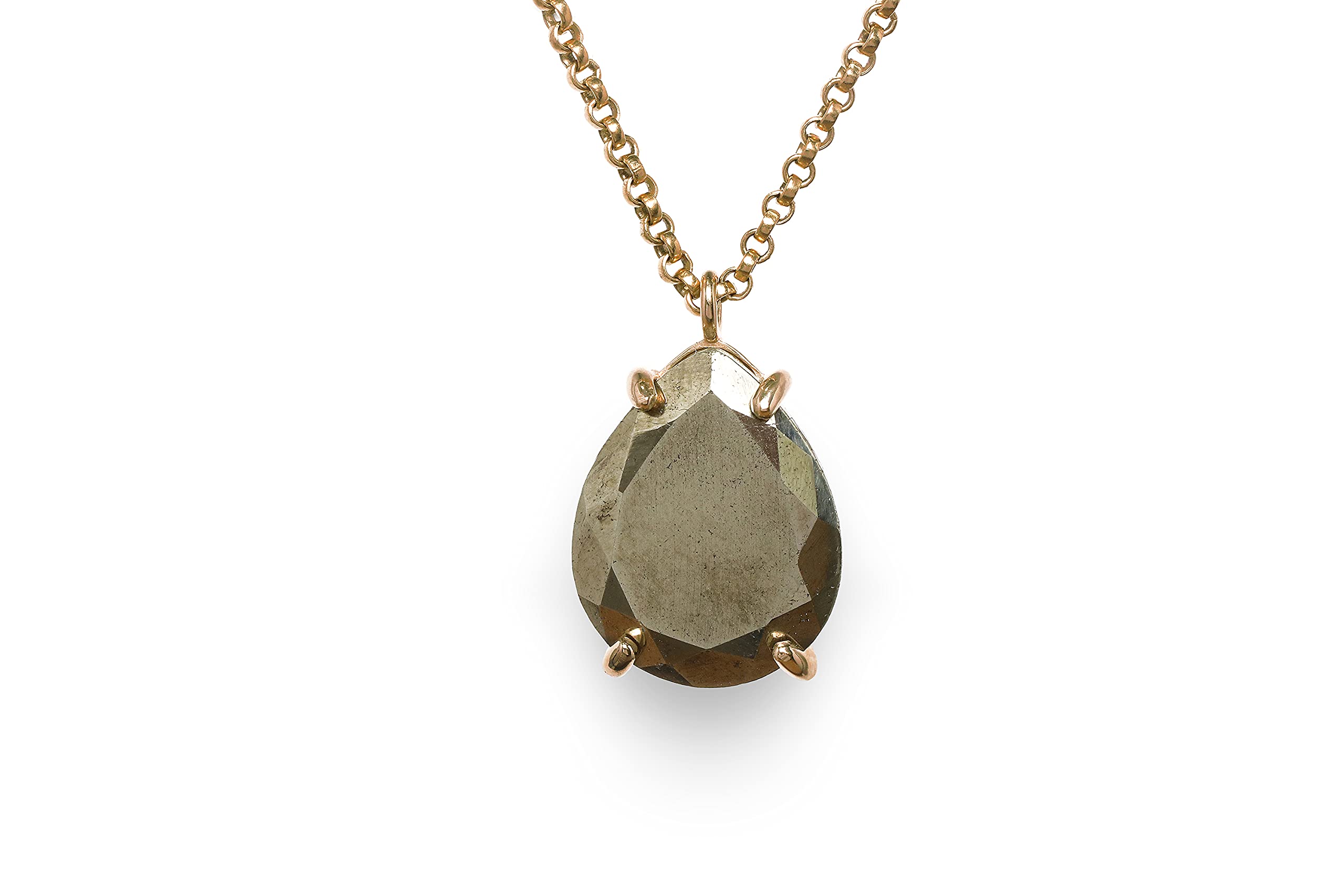 Handmade Anemone Pear Custom Pyrite Necklace - Artisan Teardrop Pendant Jewelry for Women | Unique Gemstone Fashion Necklace Gift for Birthday, Anniversary & Special Occasions