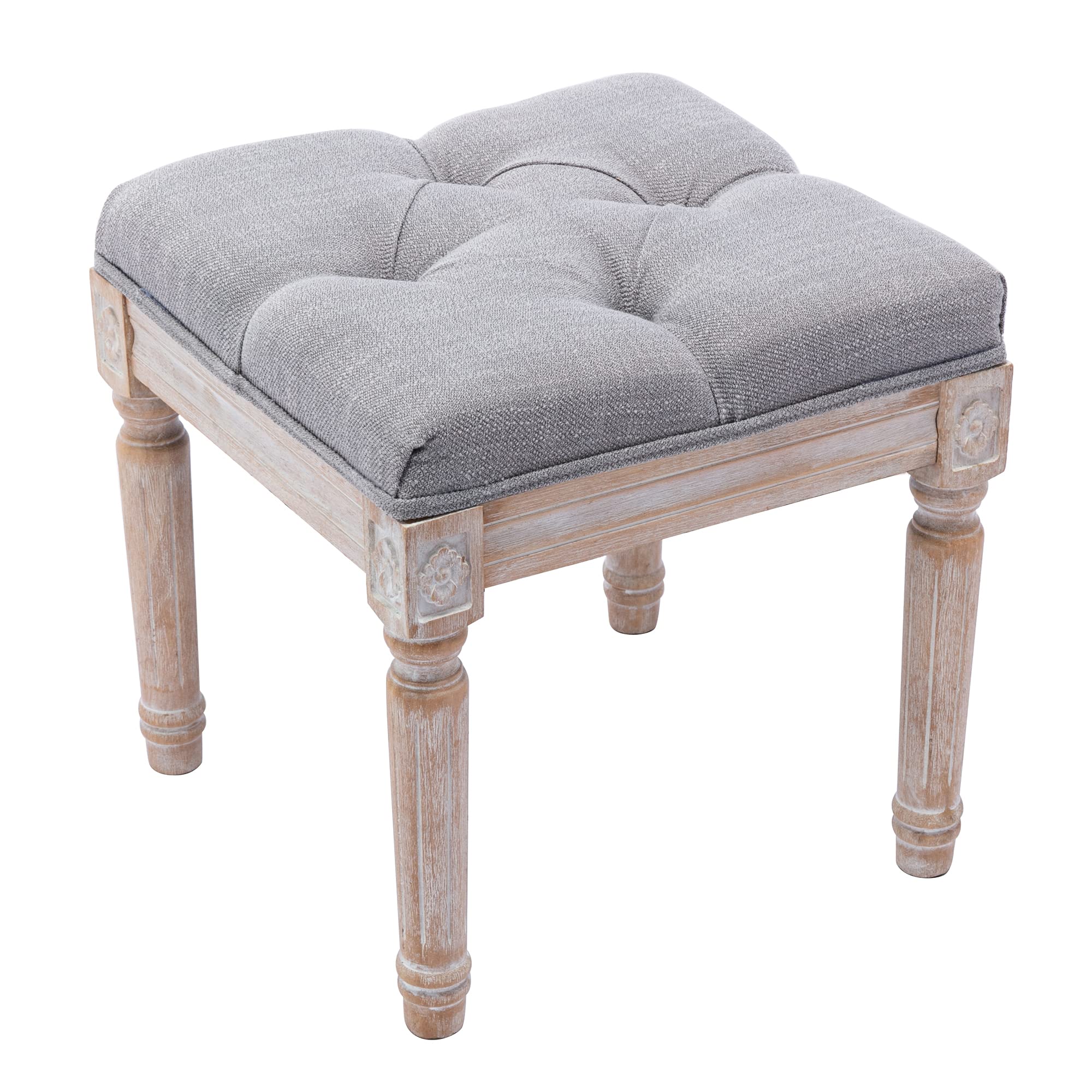 DM Furniture Entryway Bench - Fabric Upholstered Tufted Ottoman with Wooden Carved Legs, Multi-Functional Storage Seat for Bedroom, Living Room, Dining Room & Hallway (Gray) - Perfect for Entryway Organization, Extra Seating & Stylish Home Decor