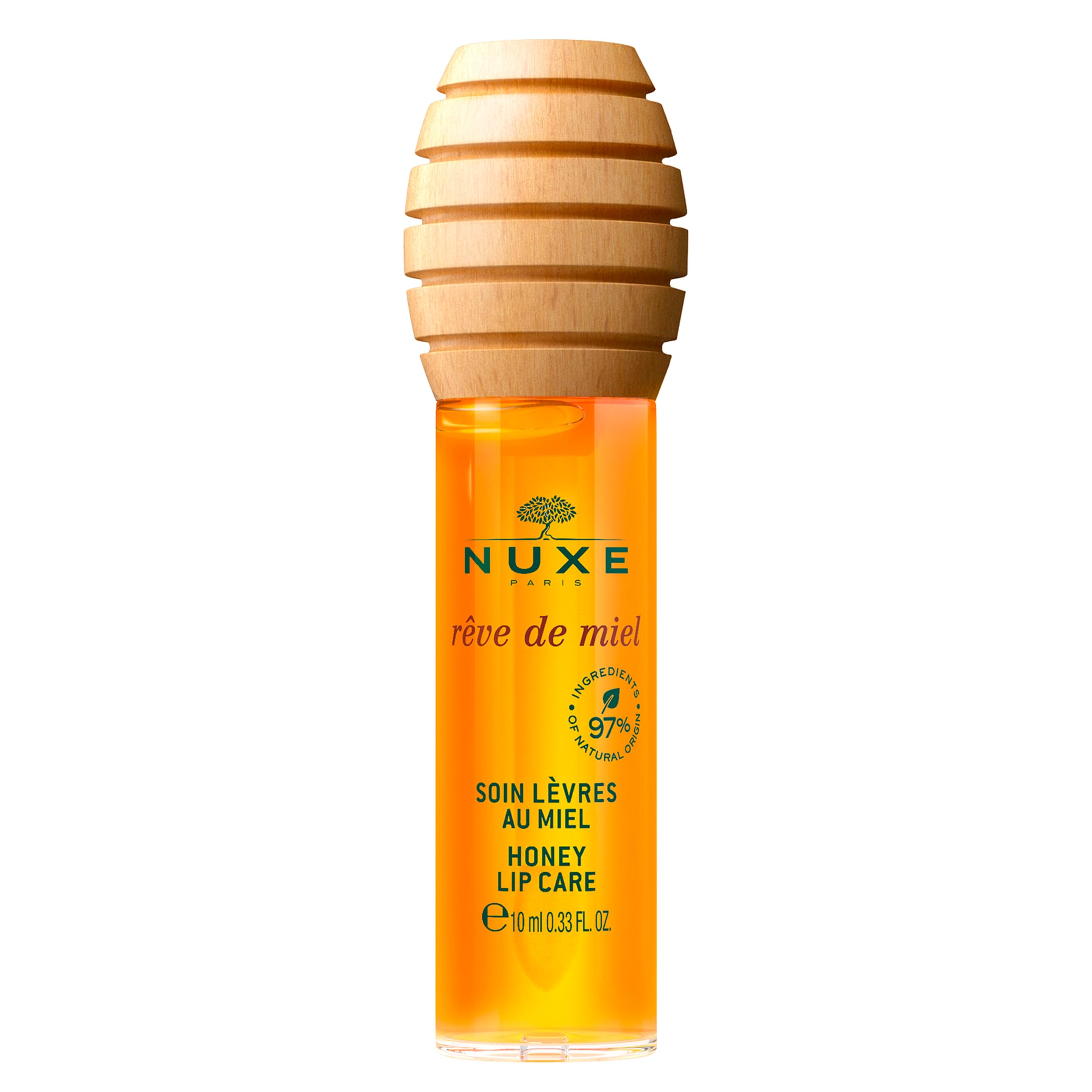 NUXE Rêve de Miel Honey Lip Oil - Ultra Shiny Finish | 100% Natural Organic Moisturizing Gloss with Vitamin E, Honey & Lavender, 0.33 Fl Oz - Perfect for Dry Lips, Daily Hydration & Nighttime Lip Care