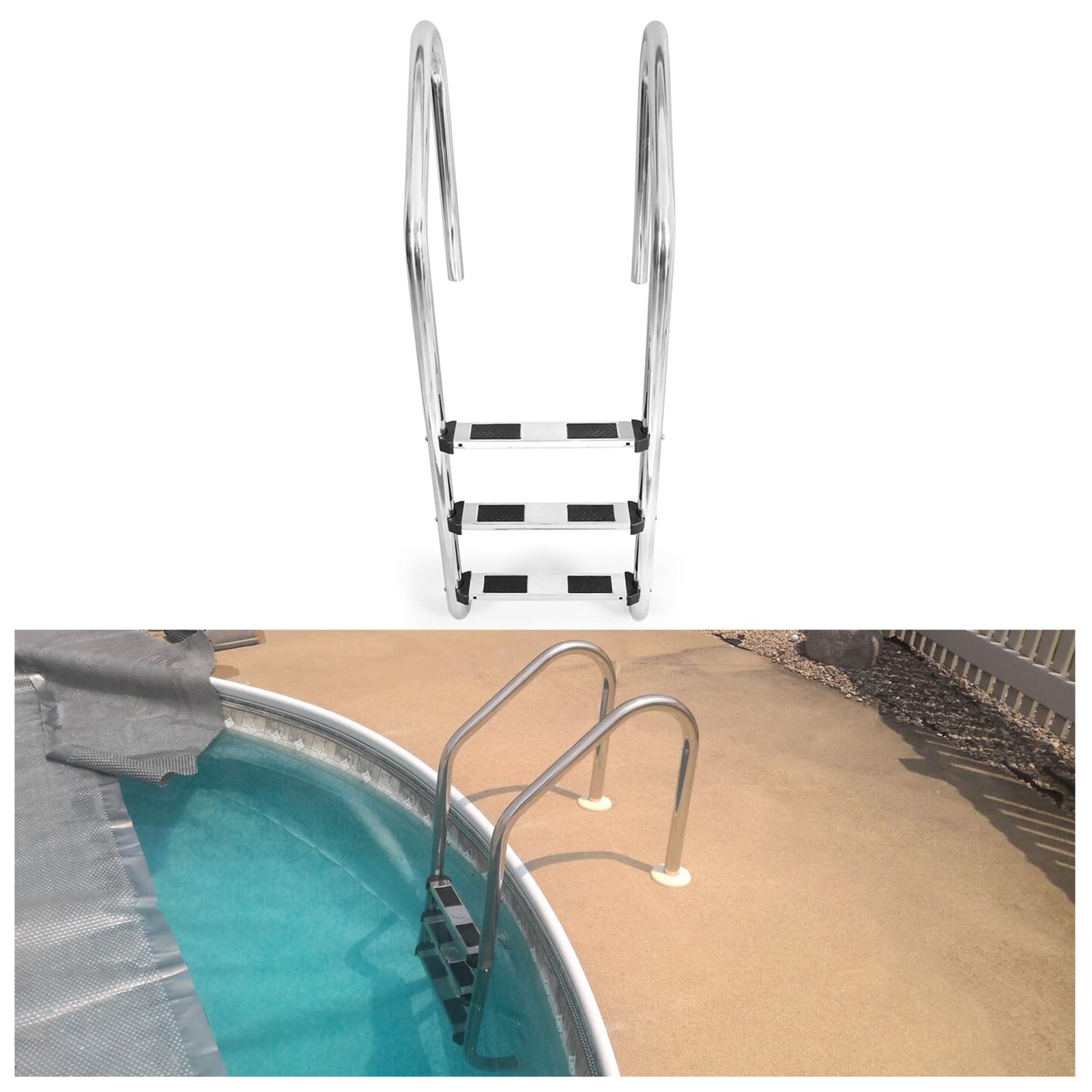 Kojem 3-Step In-Ground Pool Ladder - Stainless Steel Non-Slip Swimming Pool Steps for Outdoor/Indoor Pools | Durable & Safe Pool Access for Adults & Kids | Perfect for Backyard, Community, and Vacation Home Pools