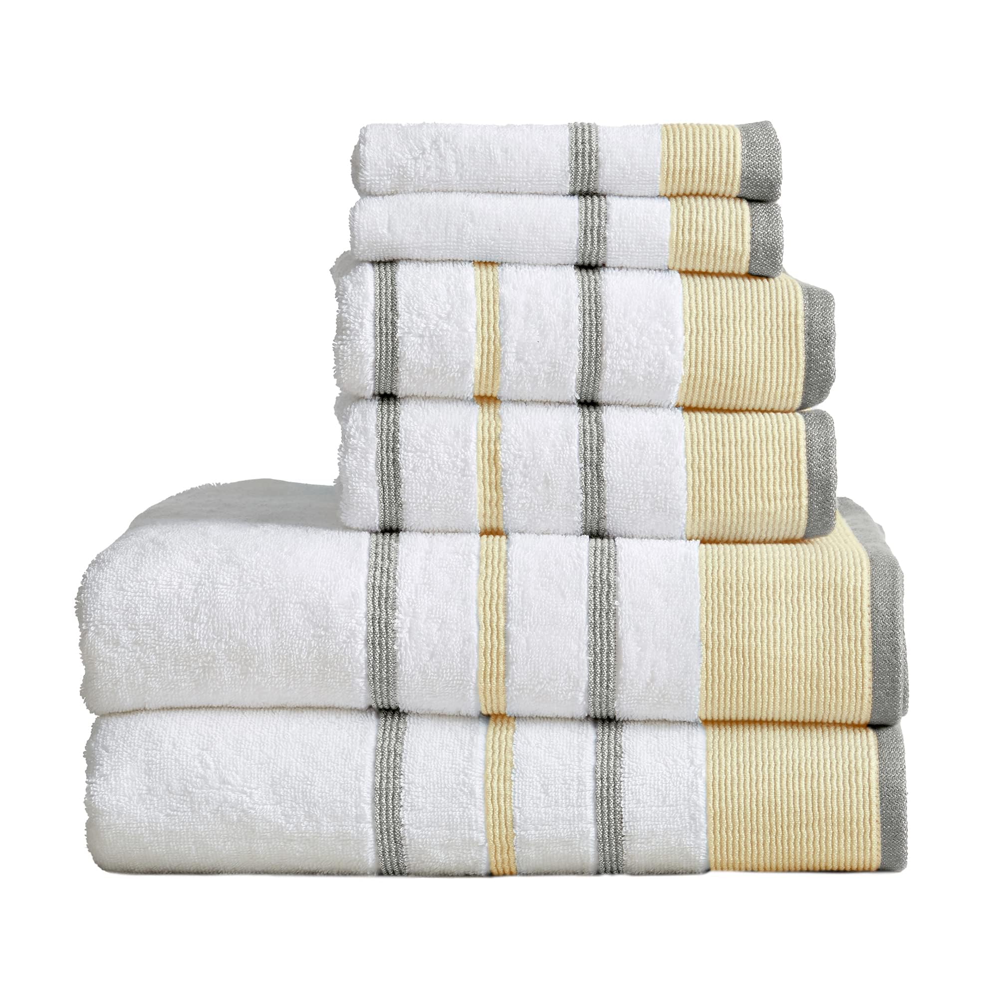 Luxury 6-Piece Combed Cotton Bath Towel Set - 2 Bath Towels, 2 Hand Towels, 2 Washcloths - Ultra Soft & Absorbent for Spa, Bathroom Decor (Gold/Grey) - Perfect for Hotels, Guest Bathrooms & Home Use