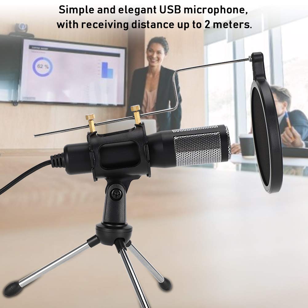 USB Noise Cancelling PC Microphone with Stereo Sound & Pop Filter - Professional Live Streaming, Gaming, Conference Mic for Desktop, Laptop (Includes Adjustable Holder & Spray Guard) - Perfect for Zoom Calls, Podcasting & Online Meetings