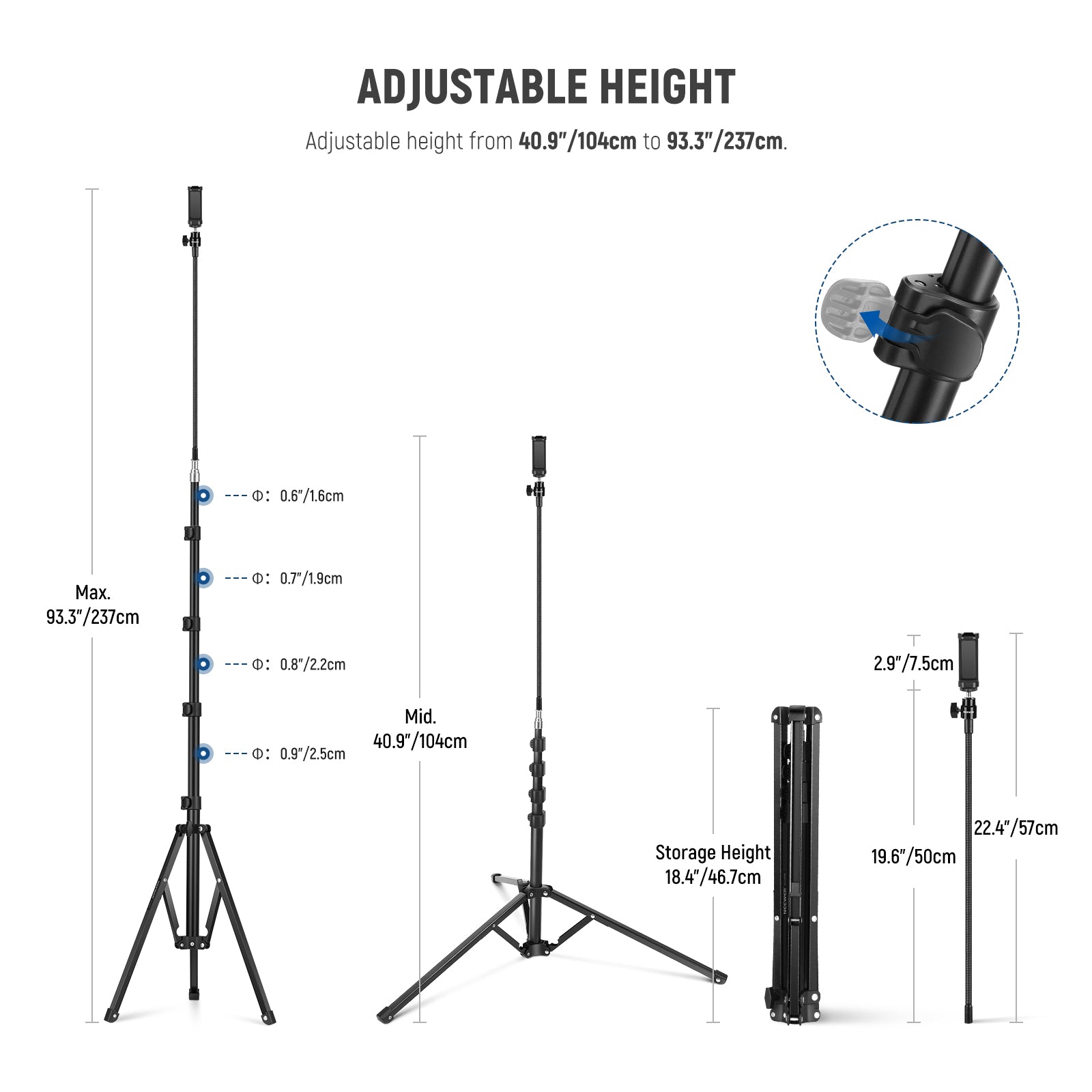 NEEWER TS06 71-inch Phone Tripod Stand with Reversible Legs - Perfect for Vlogging, Live Streaming & Photography