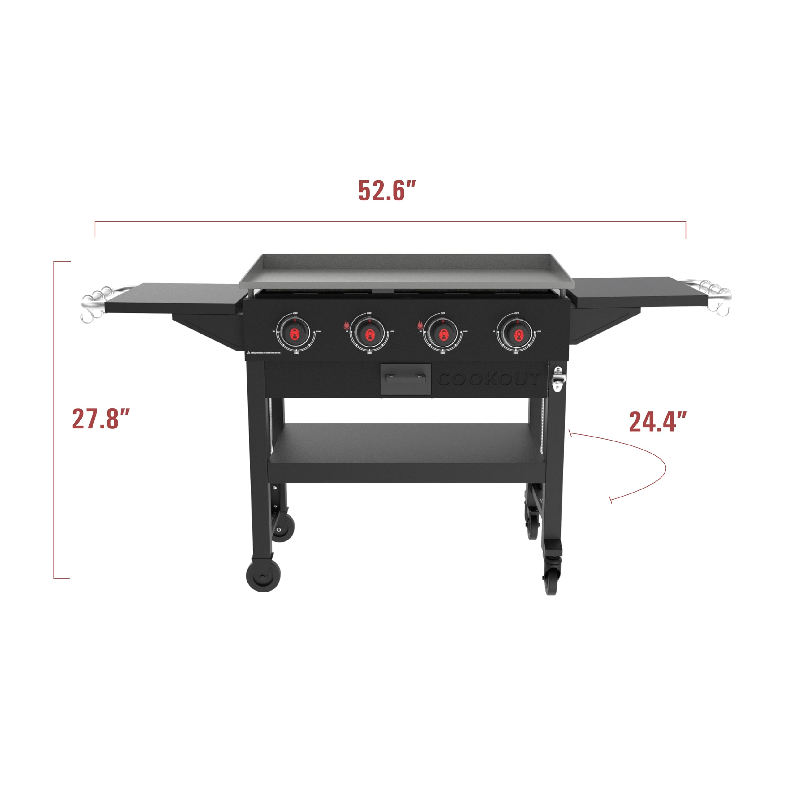 Coleman Cookout 4-Burner 60,000 BTU Propane Gas Grill Griddle Station - 720 Sq. In. Cooking Surface with Grease Tray, 2 Side Shelves & 4-Wheel Cart - Outdoor BBQ, Camping & Tailgating Grill for Backyard & Picnic Cooking
