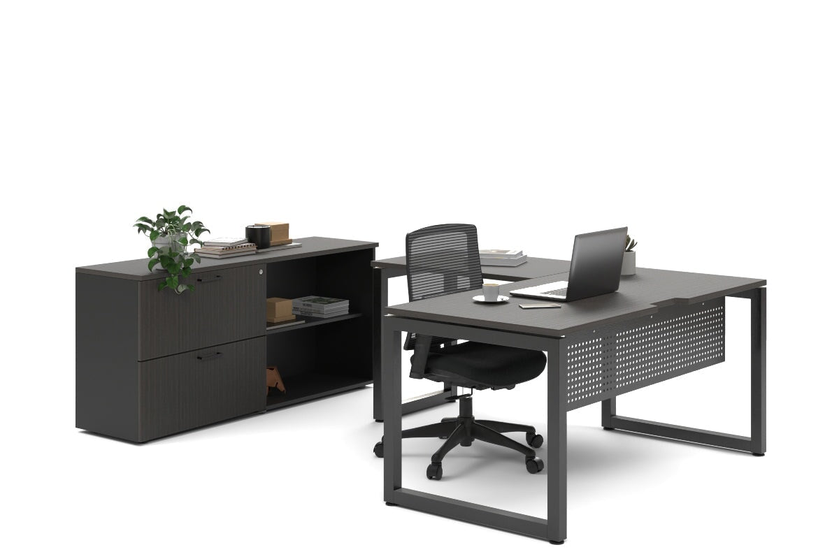 Premium L-Shaped Quadro Loop Executive Desk with Black Legs - 1600L x 1800W with Cable Management Scallop for Home Office & Workspace Setup
